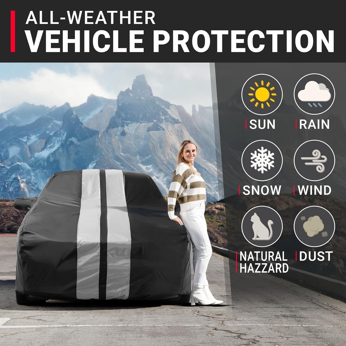 iCarCover Custom Car Cover for Chevy Lumina Sedan (1990-2001) Waterproof All Weather Rain Snow UV Sun Protector Full Exterior Indoor Outdoor Car Cover (Stripe - Black/Gray)
