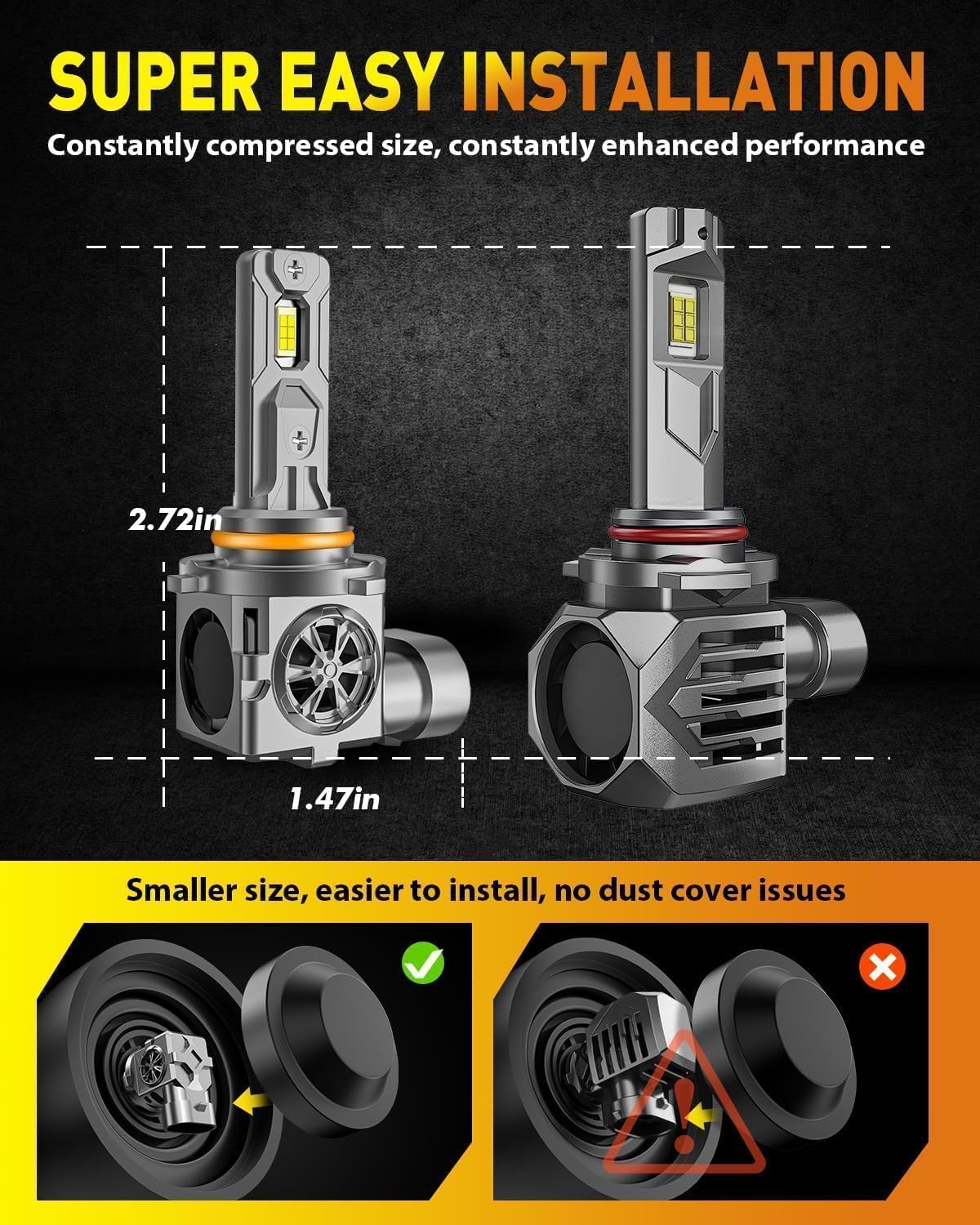 Upgraded H11/H9 LED Bulbs, 70,000LM 12X Super Brighter, 6500K Cool White, 1:1 Mini Halogen Size H11 H9 Driving Lights with Cooling Fan, Plug and Play, Pack of 2