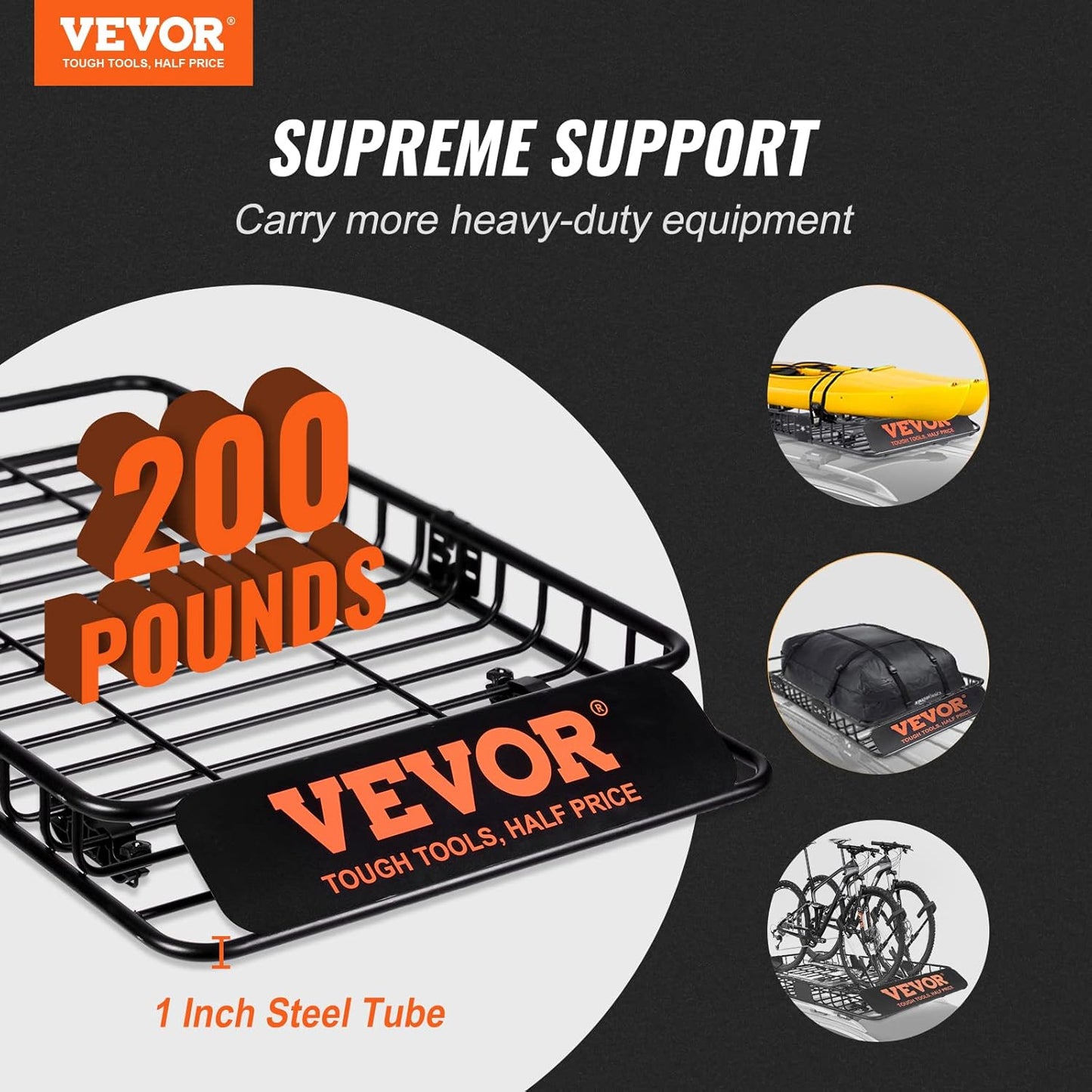 VEVOR Roof Rack Cargo Basket, 64" x 39" x 6" Rooftop Cargo Carrier with Extension, Heavy-Duty Steel 200 LBS Capacity Universal Roof Rack Basket, Luggage Holder for SUV, Truck