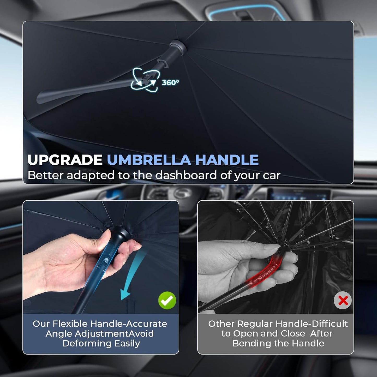 Windshield Sun Shade Umbrella: Custom Fit for 2014-2020 Nissan Rogue S/SV/SL (T32) - Foldable Front Window Sunshade, UV & Heat Protection, Keeps Compact Crossover SUV Cool