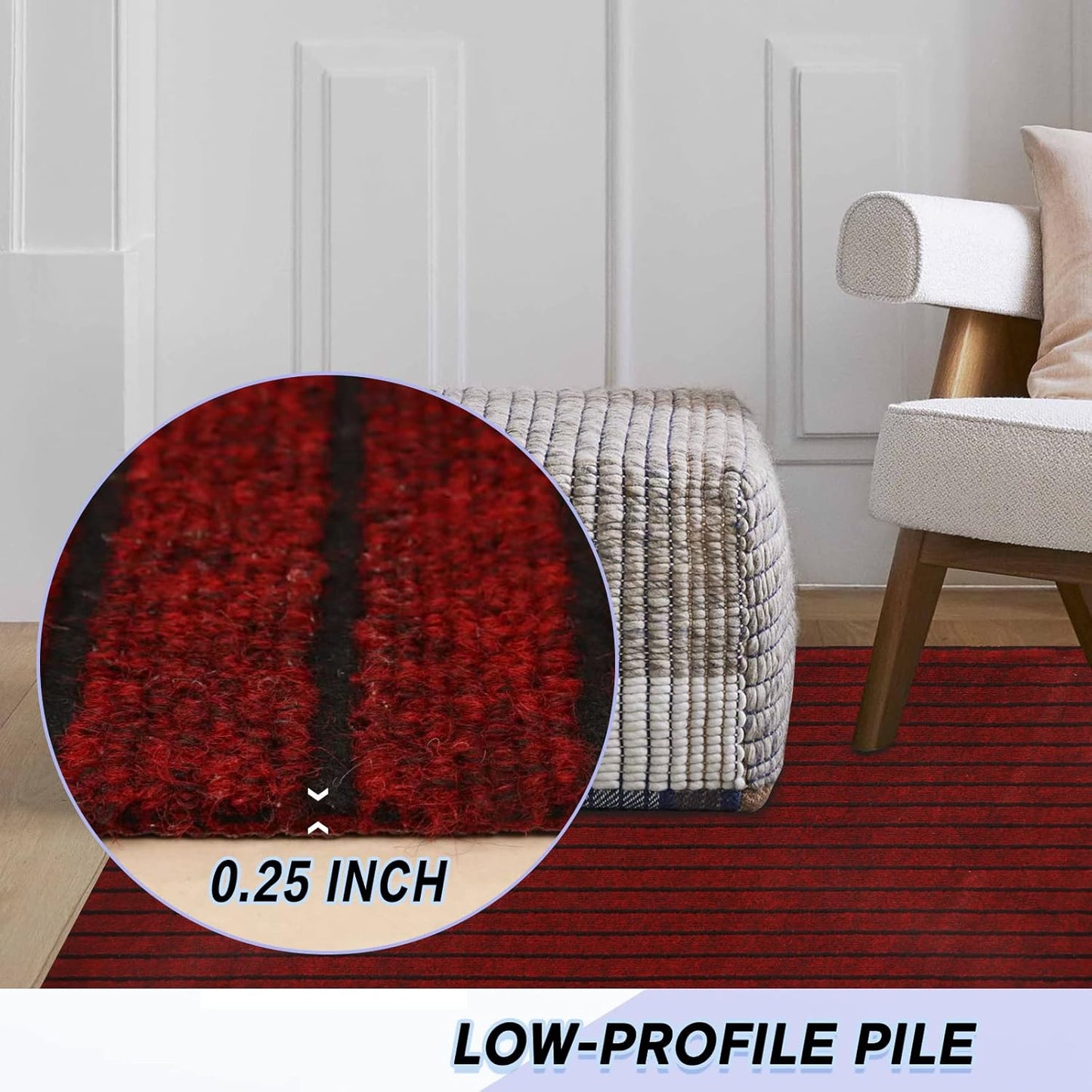 Custom Size Backed Non-Slip Area Rugs Runner, Easy Clean, Waterproof Runner Rugs for Hallway Entryway, Kitchen, Laundry, 2FT x 63FT, Red Stripe