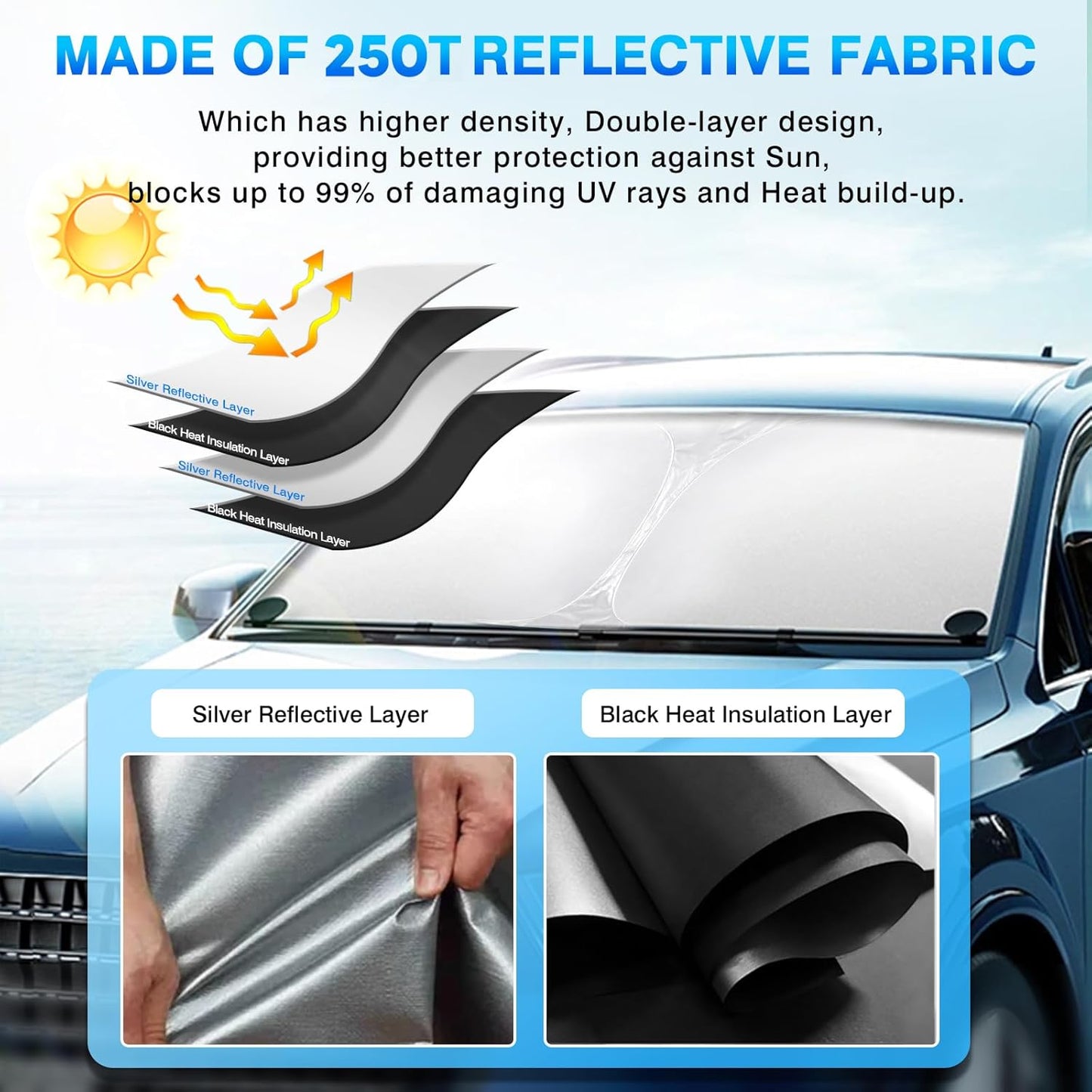 KUST Windshield Sun Shade for Mitsubishi Outlander 2022-2024 2025 2026 Window Shade Sun Visor Cover Foldable Blocks UV Rays Keep Your Car Cooler