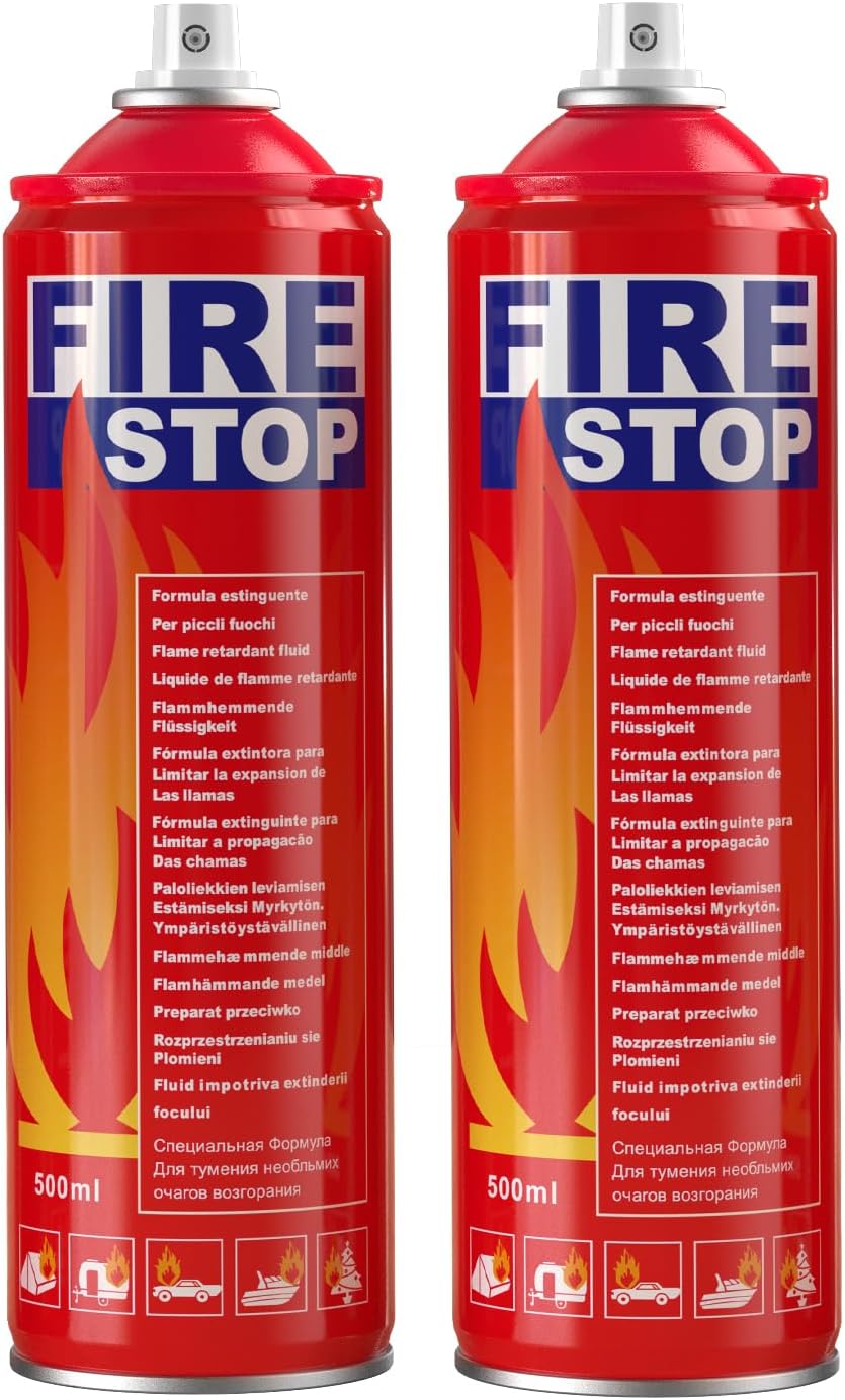 Fire Extinguisher 2-Pack with Mounting Bracket for Home, Kitchen, Car, Grill - Portable Small A, B, C, K Fire Extinguisher - 8-in-1 - Prevents Reignition.