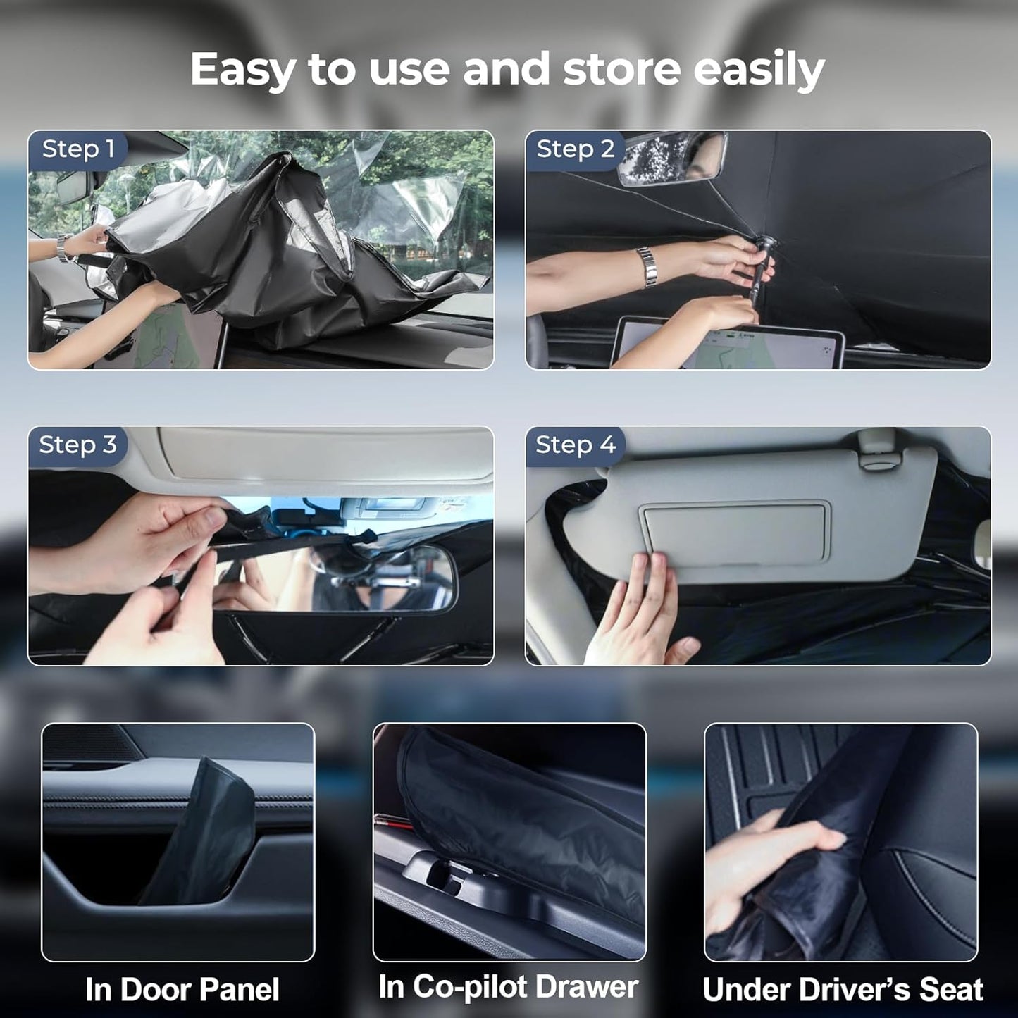 Windshield Sun Shade Umbrella: Custom Fit for 2020-2024 Audi Q7 Premium, Premium Plus, Prestige, TFSI, SQ7 (Type 4M, Facelift) - Foldable Front Window Sunshade, UV & Heat Protection, Keeps Car Cool