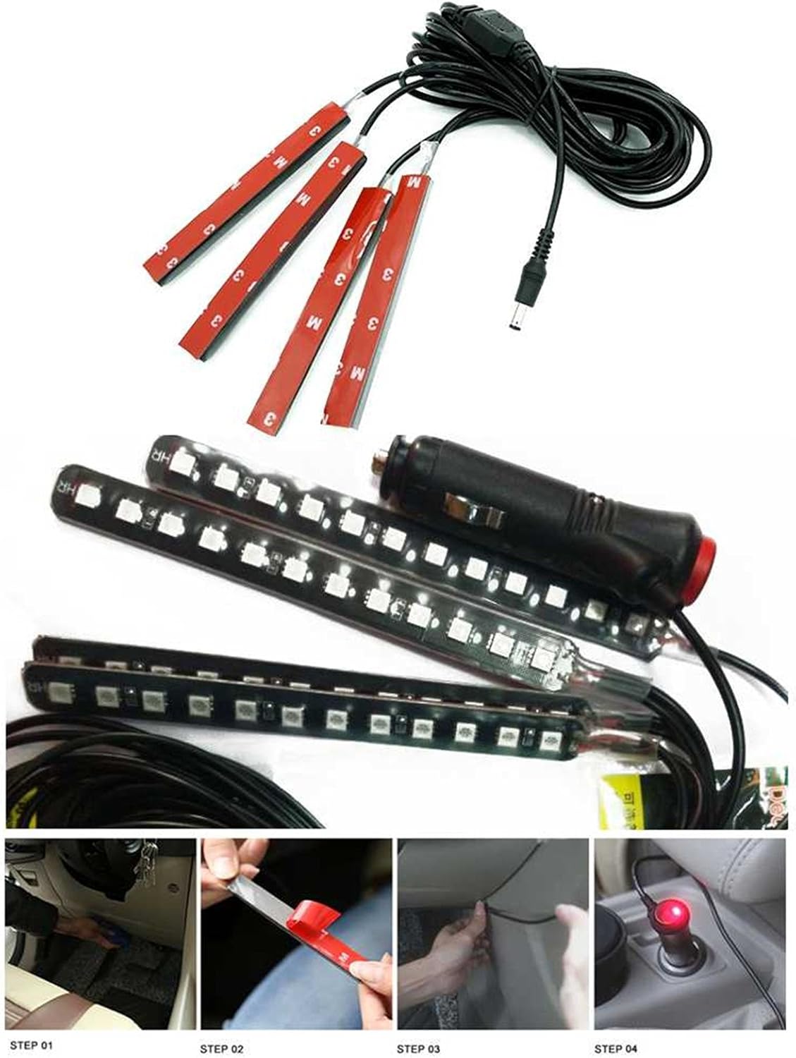 Car LED Strip Light, EJ's SUPER CAR 4pcs 36 LED Car Interior Lights Under Dash Lighting Waterproof Kit,Atmosphere Neon Lights Strip for Car,DC 12V(Pink)