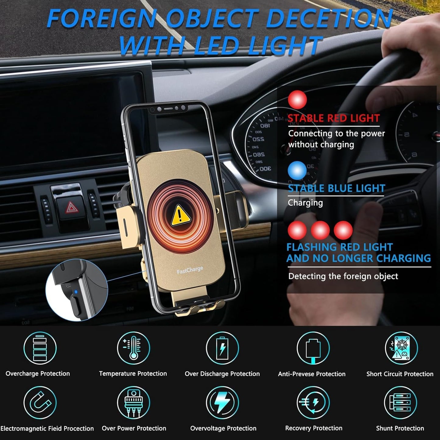 Wireless Car Charger, Fast Charging 15W Auto Clamping Car Charger Phone Holder Phone Mount for iPhone16 15 14 13 12 11 Pro Max Xs, Samsung Galaxy S24 Ultra S23 S22 S21 S20 S10+ Note 9, etc