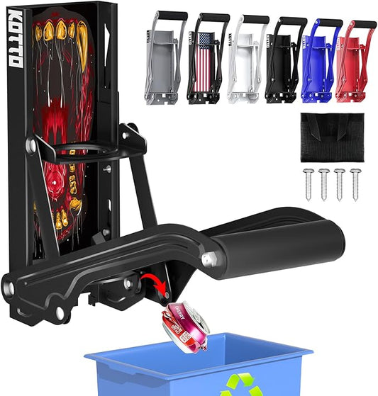 Can Crusher with Auto Drop Recycling | Built-in Bottle Opener | Crushes 12-16oz Cans | Includes Kitchen Storage Bag | Heavy Duty Metal Design, Space Saving & Hands-Free Operation- Halloween gifts