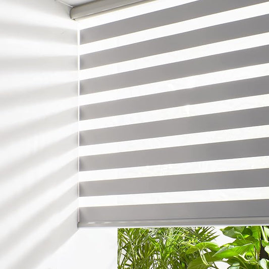 Persilux Cordless Zebra Blinds for Windows (35" W X 72" H, Grey) Free-Stop Dual Layer Roller Windows Shades for Day and Night, Light Filtering Sheer Shades for Home, Easy to Install