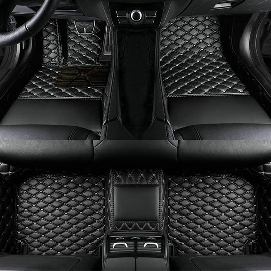 Add Personal Touch to Your Vehicle with IMEISH Customizable Logo Text Car Mats for 99% of vehiclesPads Protection Non-Slip Leather Floor Liners (Black and White)
