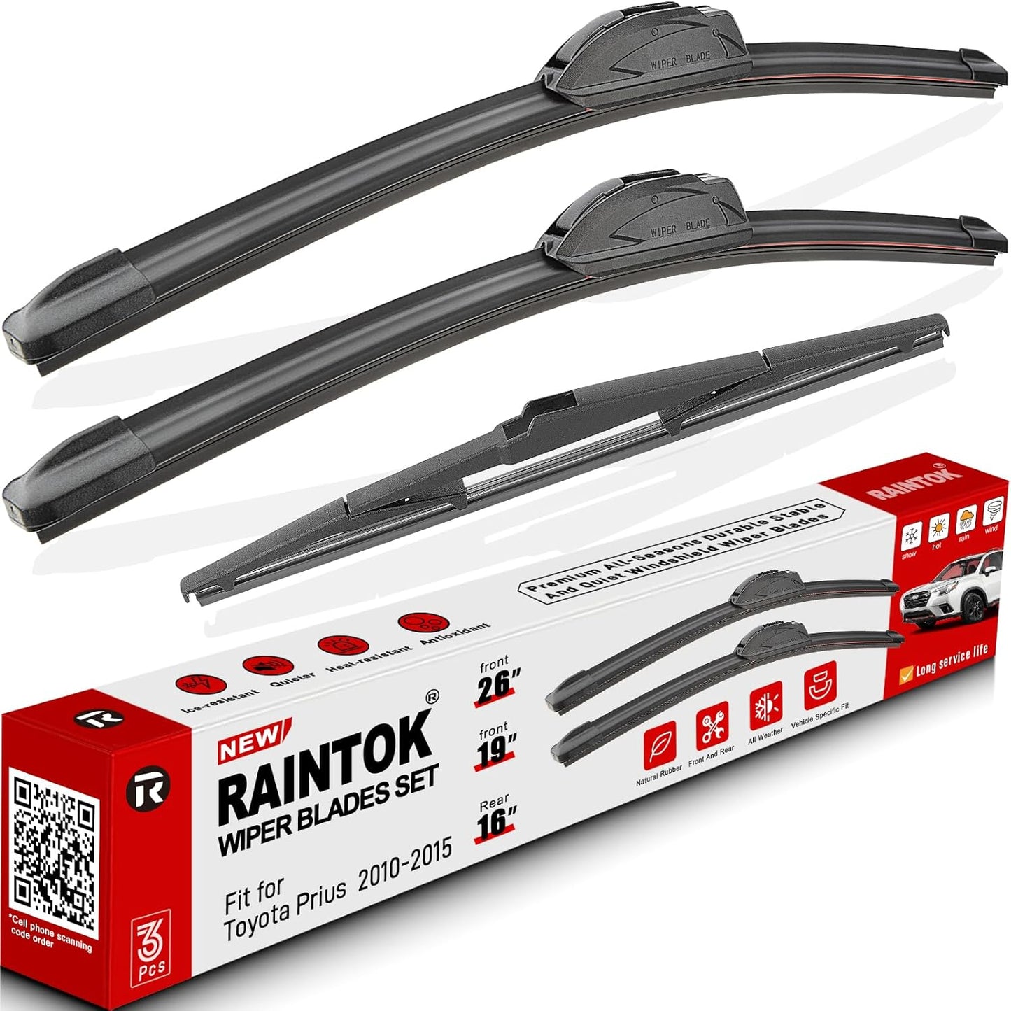 Windshield Wiper Blades Replacement for Toyota Prius 2010 2011 2012 2013 2014 2015 Original Factory Quality Front Rear Wipers Blade Set for My Car - 26" 19" 16" (Pack of 3)