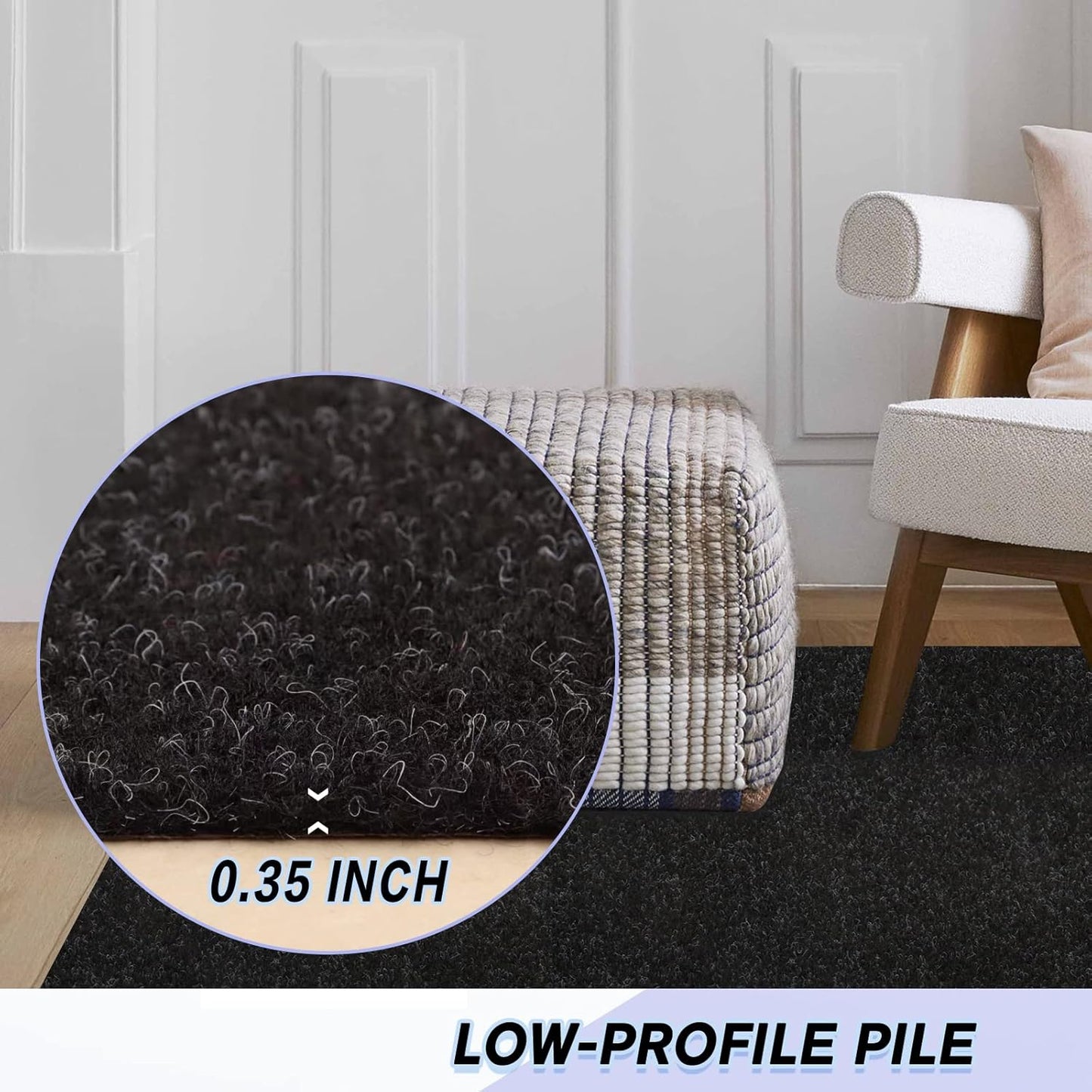Custom Size Backed Non-Slip Area Rugs Runner, Easy Clean, Waterproof Runner Rugs for Hallway Entryway, Kitchen, Laundry, 4FT x 25FT, Black