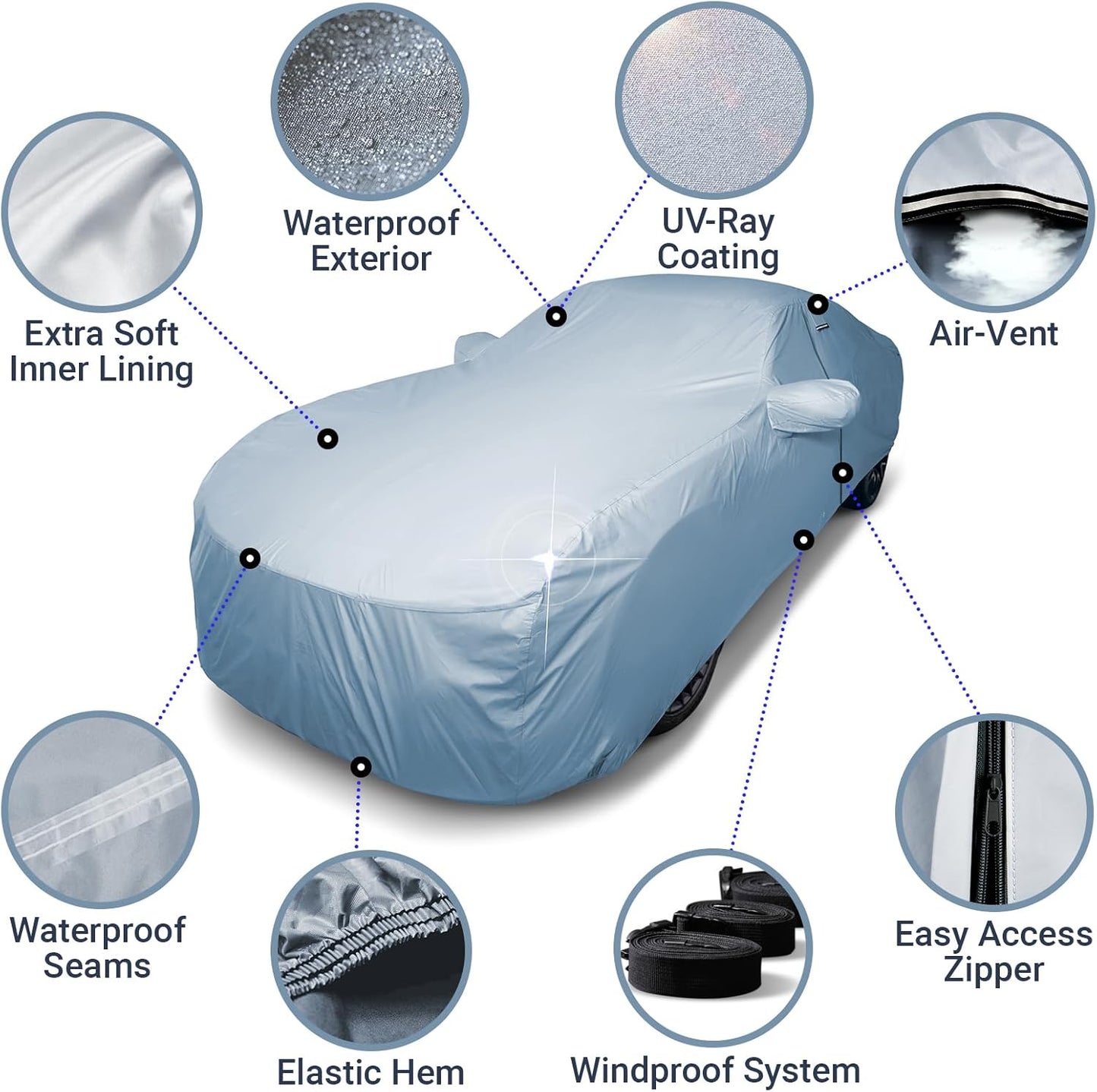 iCarCover Premium Car Cover for 1987-1991 Pontiac Tempest Heavy Duty Waterproof All-Weather Automobiles Custom Fit Indoor Outdoor UV Snow Protection Covers with Straps and Bag
