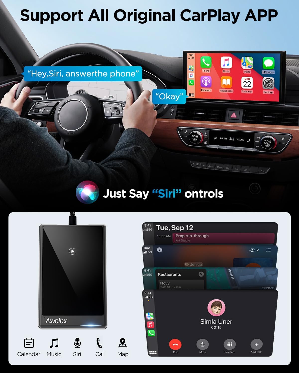 Wireless CarPlay Adapter for iPhone,2024 Upgraded Dual-core 5G Chip,Converts Wired to Wireless Carplay Dongle,Fast Connection Plug & Play, Fit for Cars with Built-in Wired CarPlay (Grey)
