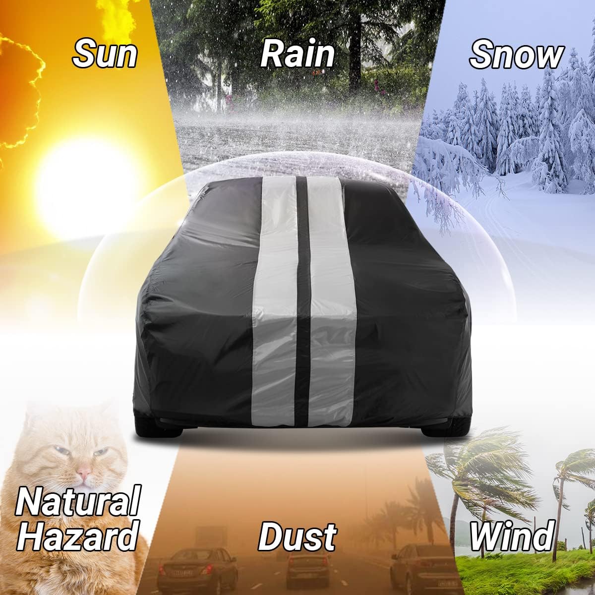 iCarCover Custom Car Cover for 1967-1973 Chevy Camaro Z28, SS Waterproof All Weather Rain Snow UV Sun Protector Full Exterior Indoor Outdoor Car Cover (Stripe - Black/Gray)