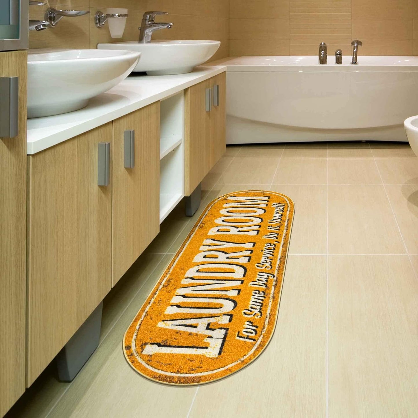 Ottomanson 20" x 59" Oval Laundry Room Rug - Non-Slip Mat for Laundry & Mudroom - Durable, Stain-Resistant, and Easy to Clean Perfect for High-Traffic Areas - Runner Rug for Entryway Bathroom, Yellow