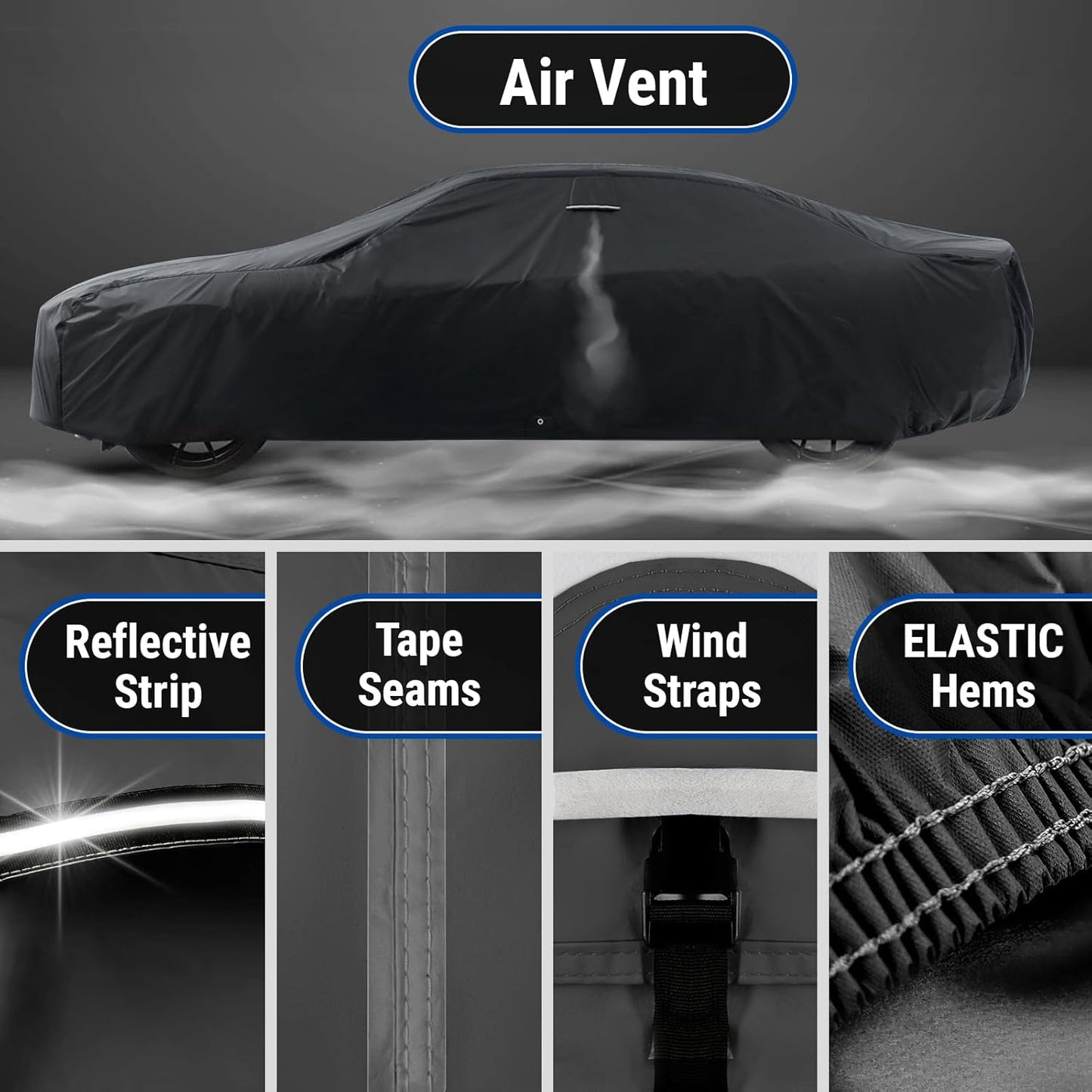 iCarCover Custom Car Cover for Buick Special 2-Door, 4-Door (1950-1958) Waterproof All-Weather Rain Snow UV Sun Protector Full Exterior Indoor Outdoor Car Cover (Stripe - Black/Gray)