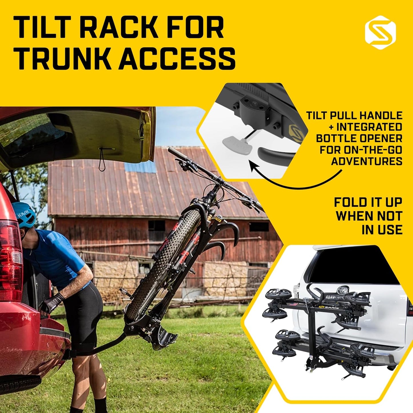 Saris SuperClamp G3 4-Bike Hitch Rack – Lightweight Platform Bike Carrier for Car, SUV, Truck – Tilting Design, Secure Wheel Clamping, Fits Road, Mountain, E-Bikes – 2" Hitch Receiver