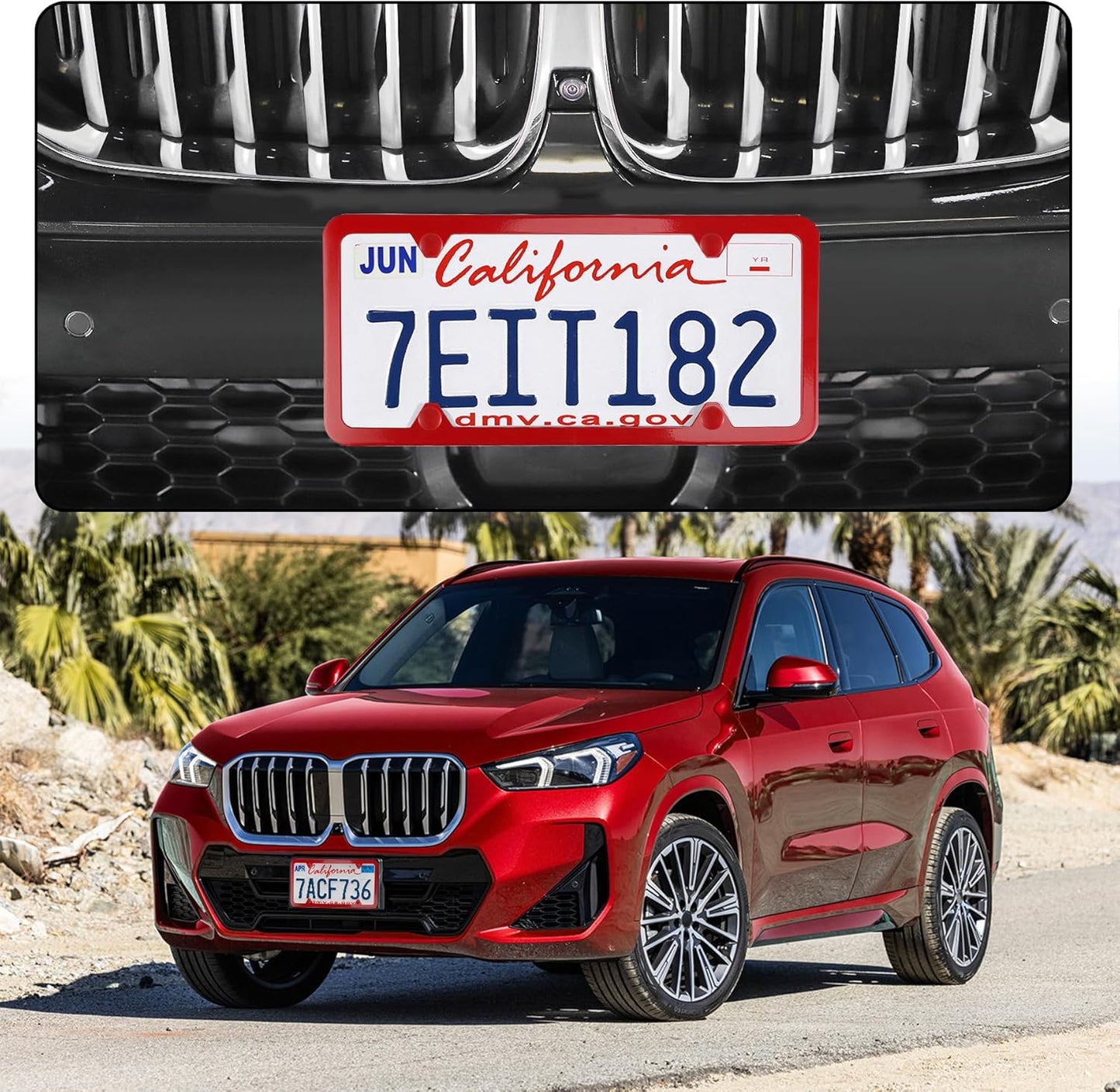 LivTee 4 Holes Stainless Steel License Plate Frames, 2 PCS Car Licence Plate Covers, Automotive Exterior Accessories Slim Design with Bolts Washer Caps for US Vehicles, Red