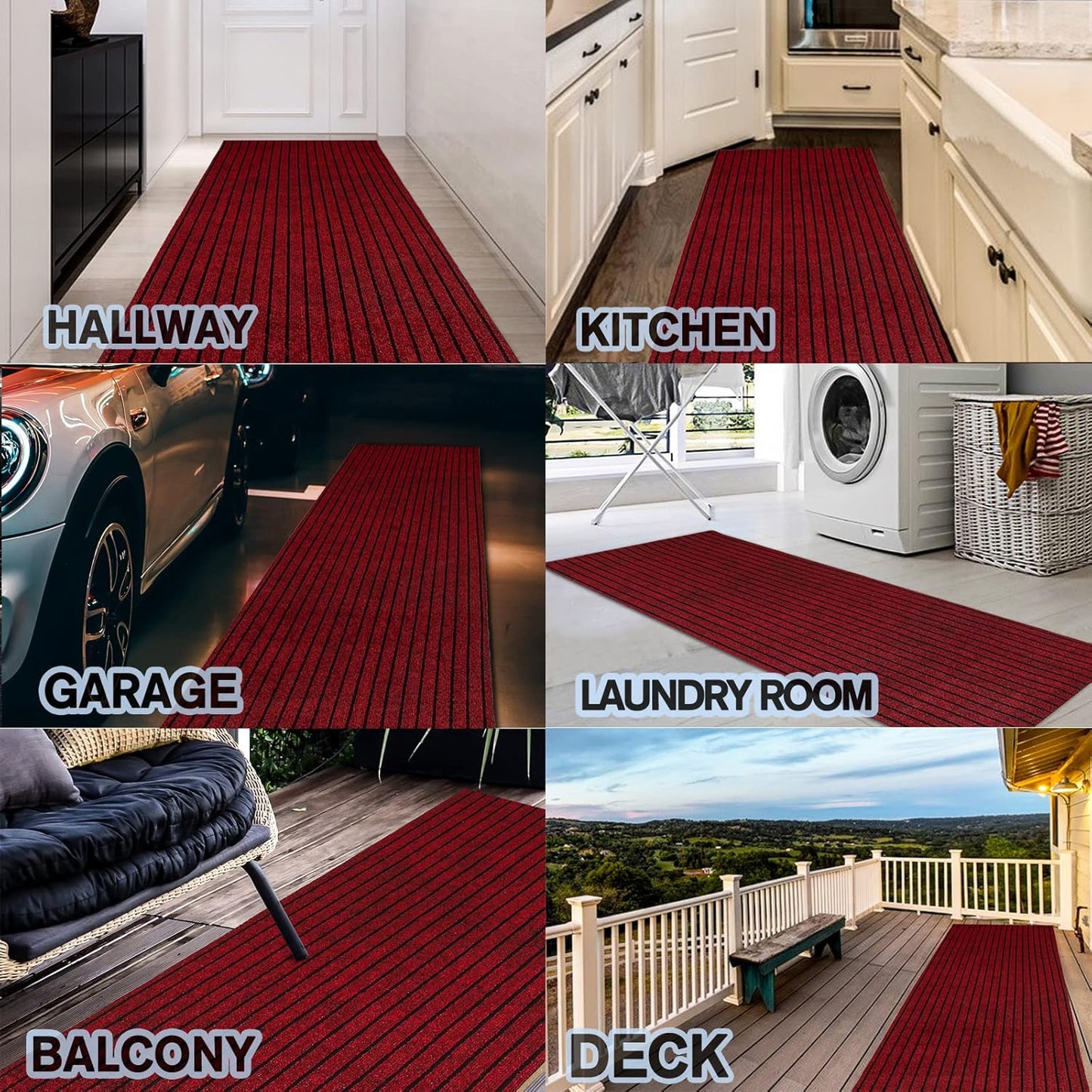 Custom Size Backed Non-Slip Area Rugs Runner, Easy Clean, Waterproof Runner Rugs for Hallway Entryway, Kitchen, Laundry, 2FT x 67FT, Red Stripe