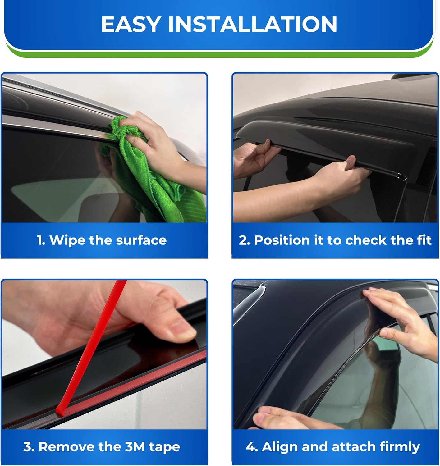 KPY Window Visor Compatible with Chevrolet Chevy Traverse 2009-2017, 4PC Rain Guard Side Window Vent Deflectors Tape-On Style, 2009 2010 2011 2012 2013 2014 2015 2016 2017
