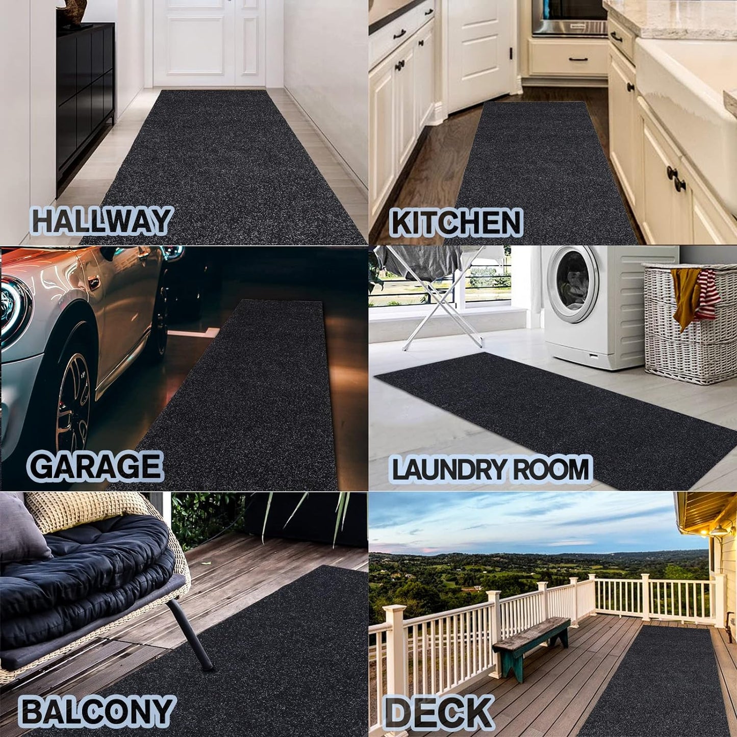 Custom Size Backed Non-Slip Area Rugs Runner, Easy Clean, Waterproof Runner Rugs for Hallway Entryway, Kitchen, Laundry, 3FT x 25FT, Black