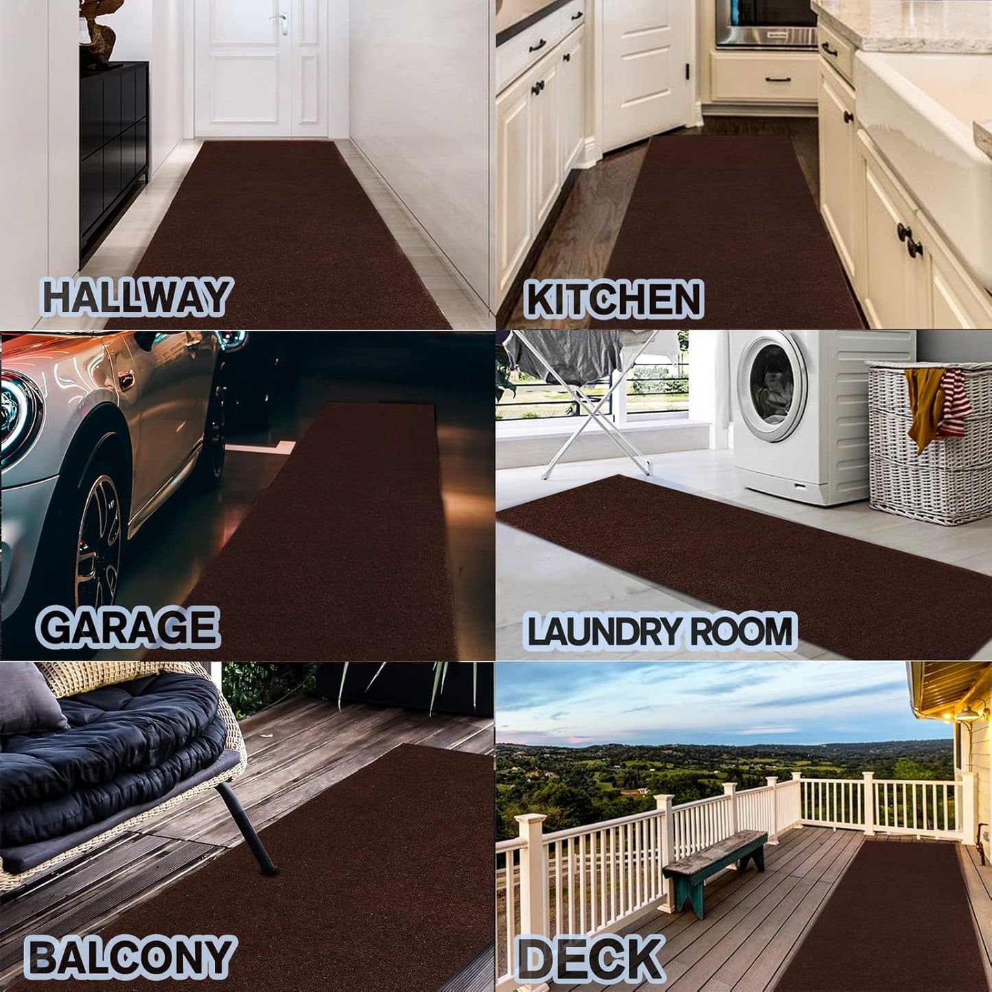 Custom Size Backed Non-Slip Area Rugs Runner, Easy Clean, Waterproof Runner Rugs for Hallway Entryway, Kitchen, Laundry, 2FT x 81FT, Brown
