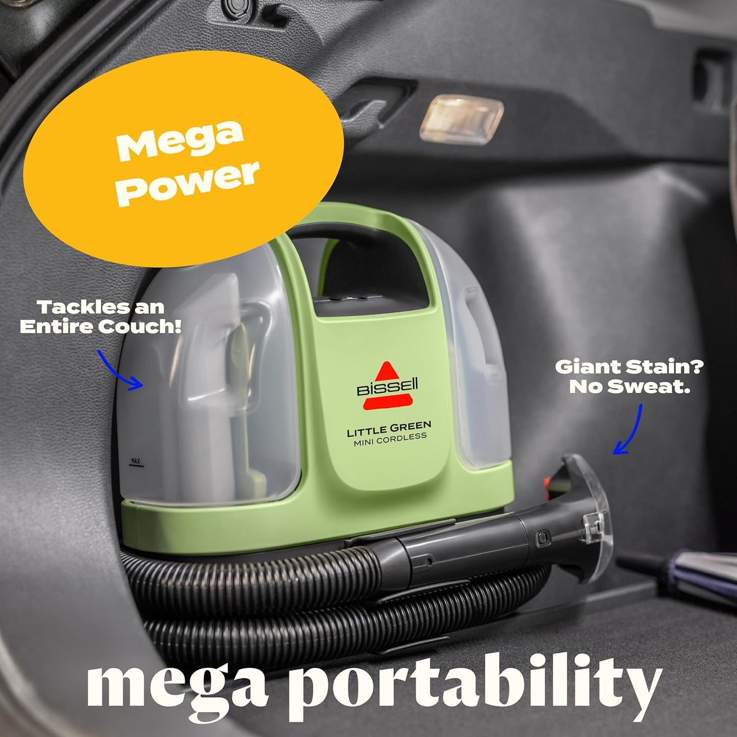 BISSELL Little Green Mini Cordless Portable Carpet and Upholstery Deep Cleaner, Car/Auto Detailer, with HydroRinse Self-Cleaning Tool and 4" Tough Stain Tool, 4015