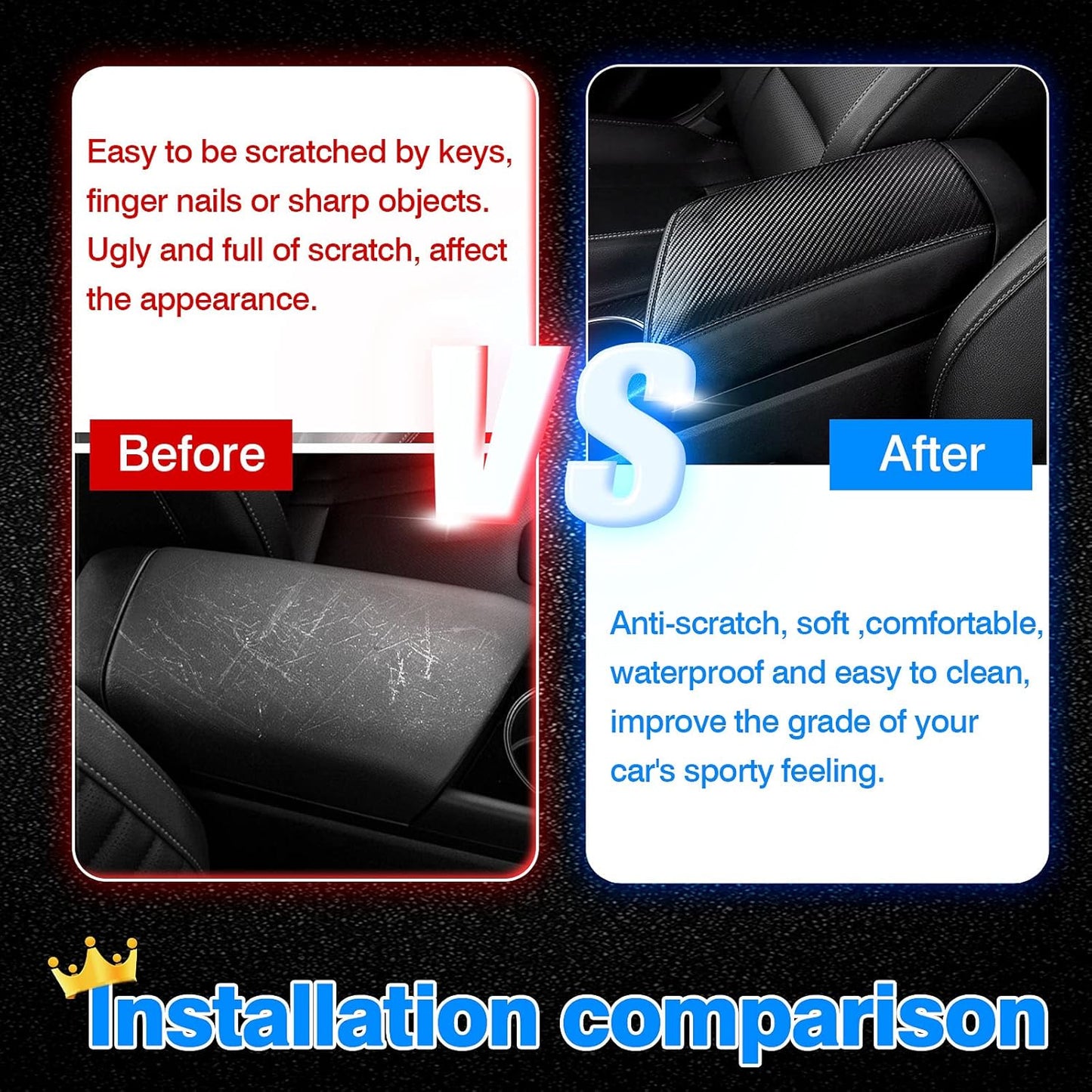 Autorder Center Console Cover for Hyundai Elantra 2021-2025 2026 Accessories Carbon Fiber Armrest Cover Anti-Scratch Leather Armrest Protector (Automatic Brake Only, Not for Handbrake)