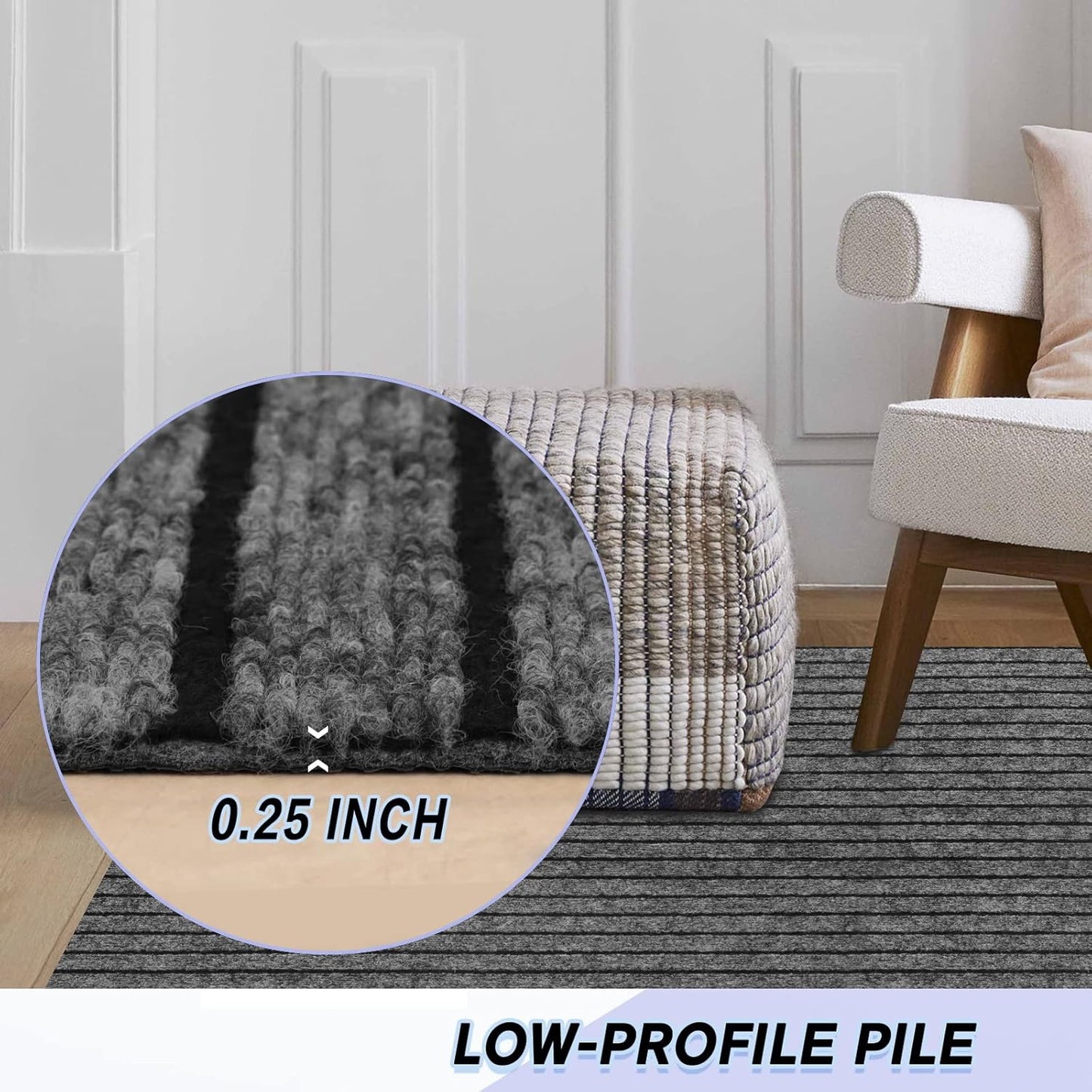 Custom Size Backed Non-Slip Area Rugs Runner, Easy Clean, Waterproof Runner Rugs for Hallway Entryway, Kitchen, Laundry, 3FT x 58FT, Gray Stripe
