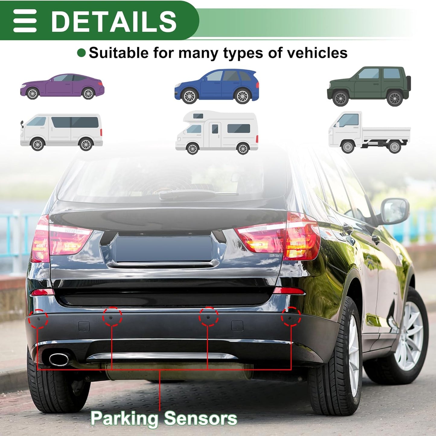 Motoforti Universal Car Auto Vehicle Reverse Backup Radar System Reverse Parking Sensors Alarm Buzzer Reminder Distance Detection Red 8 Parking Sensors