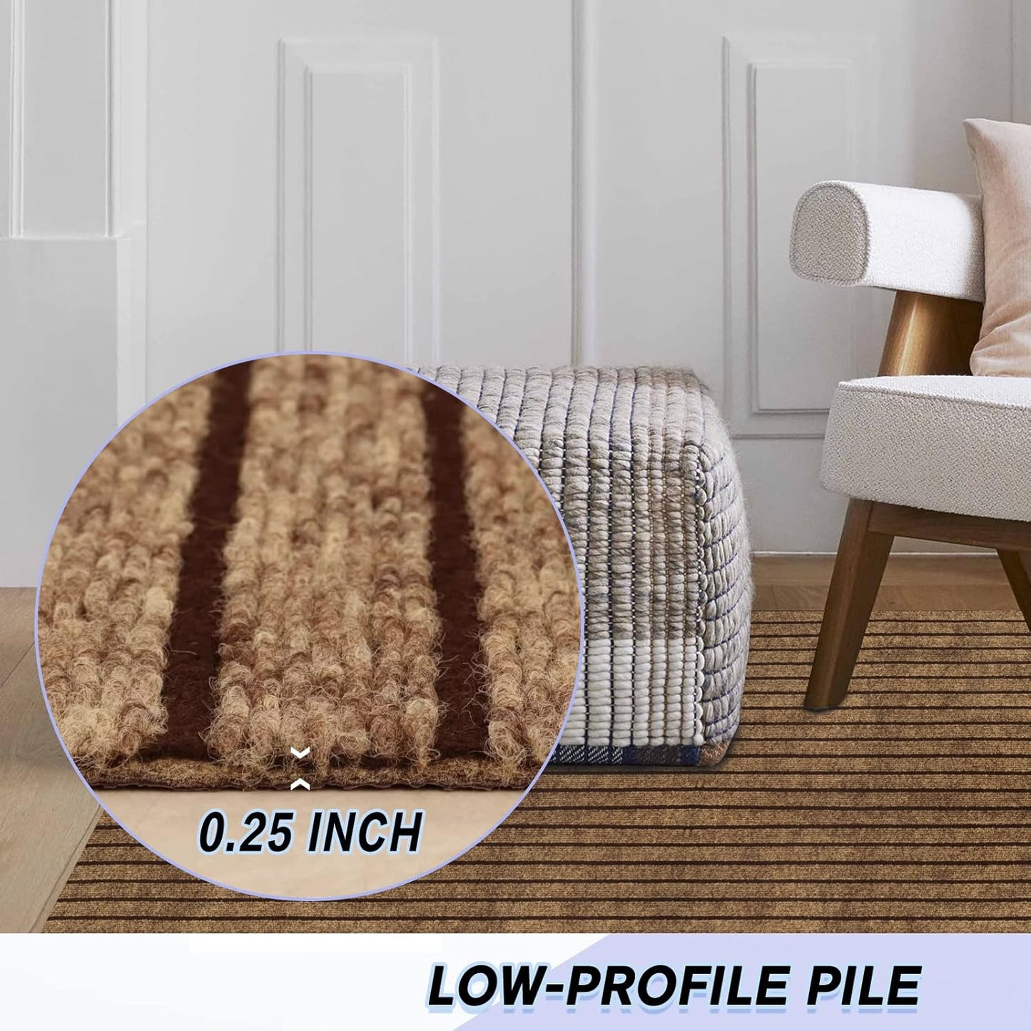 Custom Size Backed Non-Slip Area Rugs Runner, Easy Clean, Waterproof Runner Rugs for Hallway Entryway, Kitchen, Laundry, 4FT x 10FT, Brown Stripe