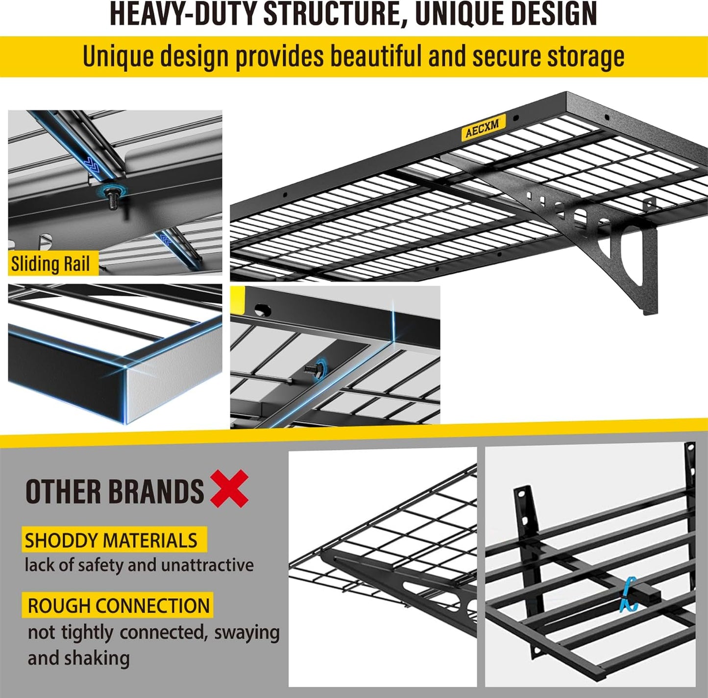1.64x4ft 4Pack Wire Shelving Unit Heavy Duty Garage Storage Shelves Wall Mounted Black 1120lbs Load Capacity（20-inch-by-48-inch）