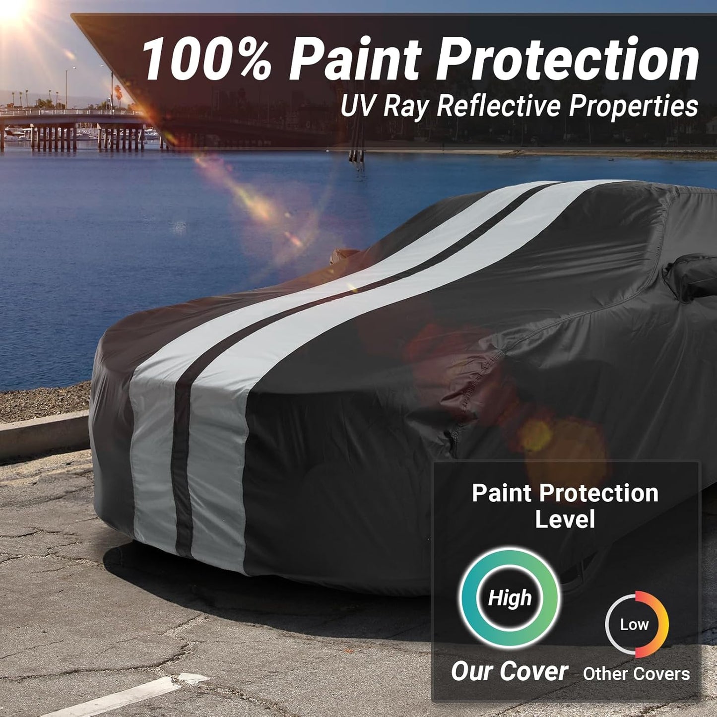iCarCover Custom Car Cover for Buick Allure (2005-2010) Waterproof All-Weather Rain Snow UV Sun Protector Full Exterior Indoor Outdoor Car Cover (Stripe - Black/Gray)