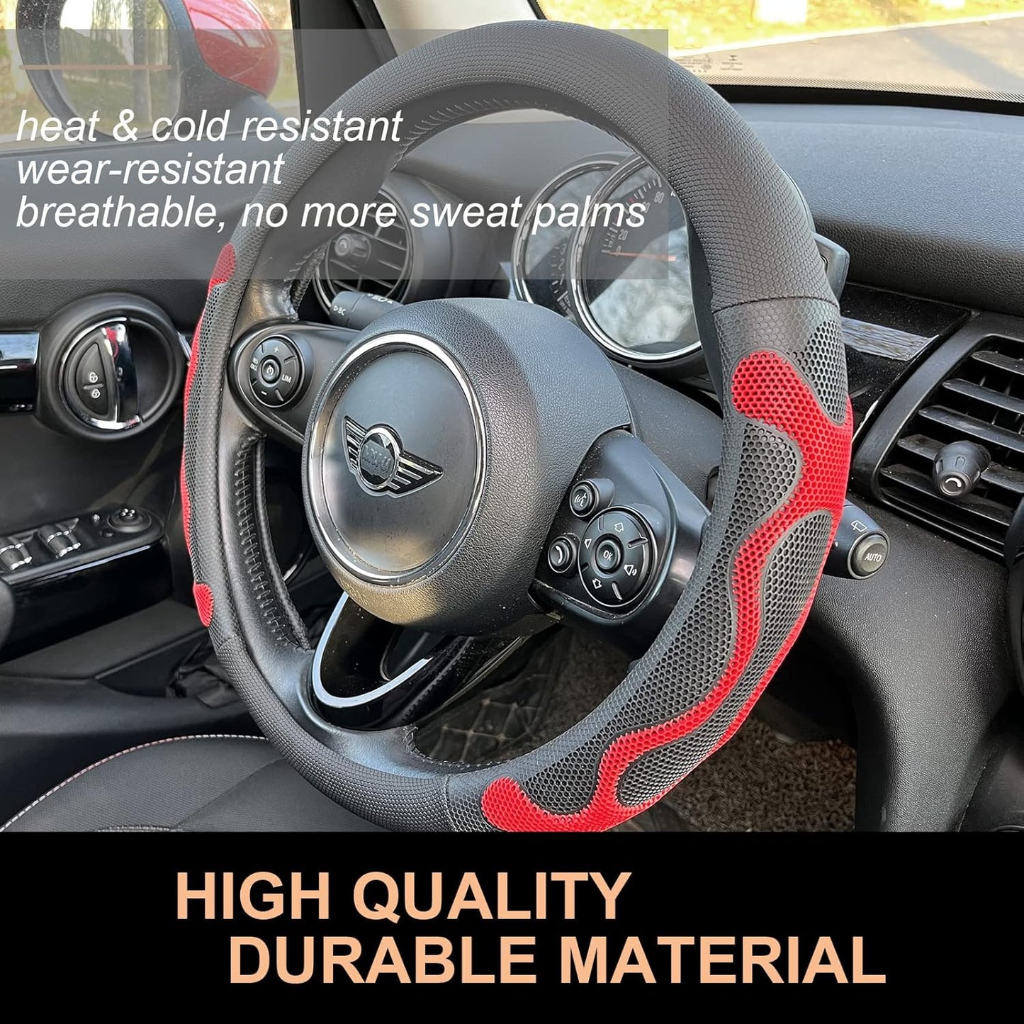 PINCTROT Comfy Grip Steering Wheel Cover, Anti-Slip Design, Universal 14.5-15 Inch(Silicone Red)