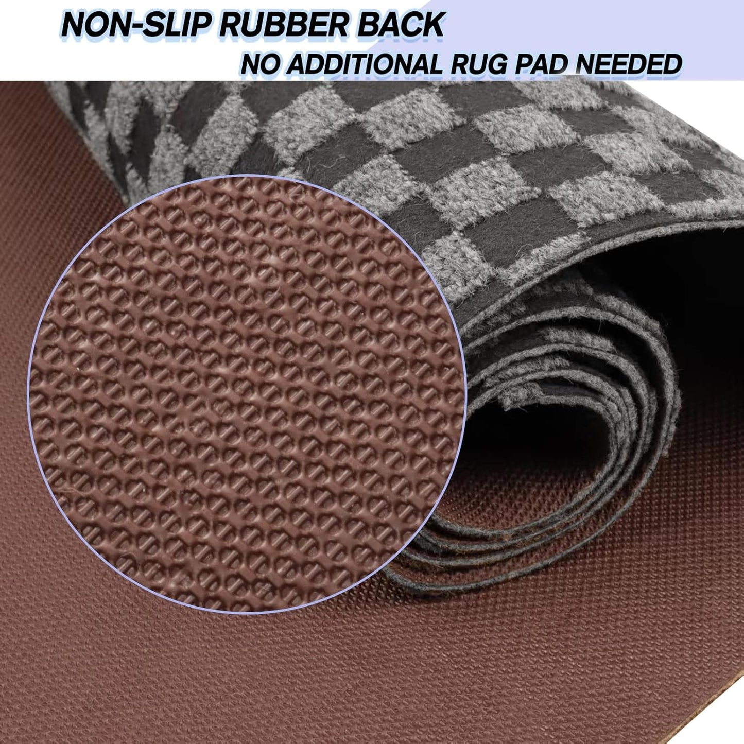 Custom Size Backed Non-Slip Area Rugs Runner, Easy Clean, Waterproof Runner Rugs for Hallway Entryway, Kitchen, Laundry, 2FT x 6FT, Gray Checkered