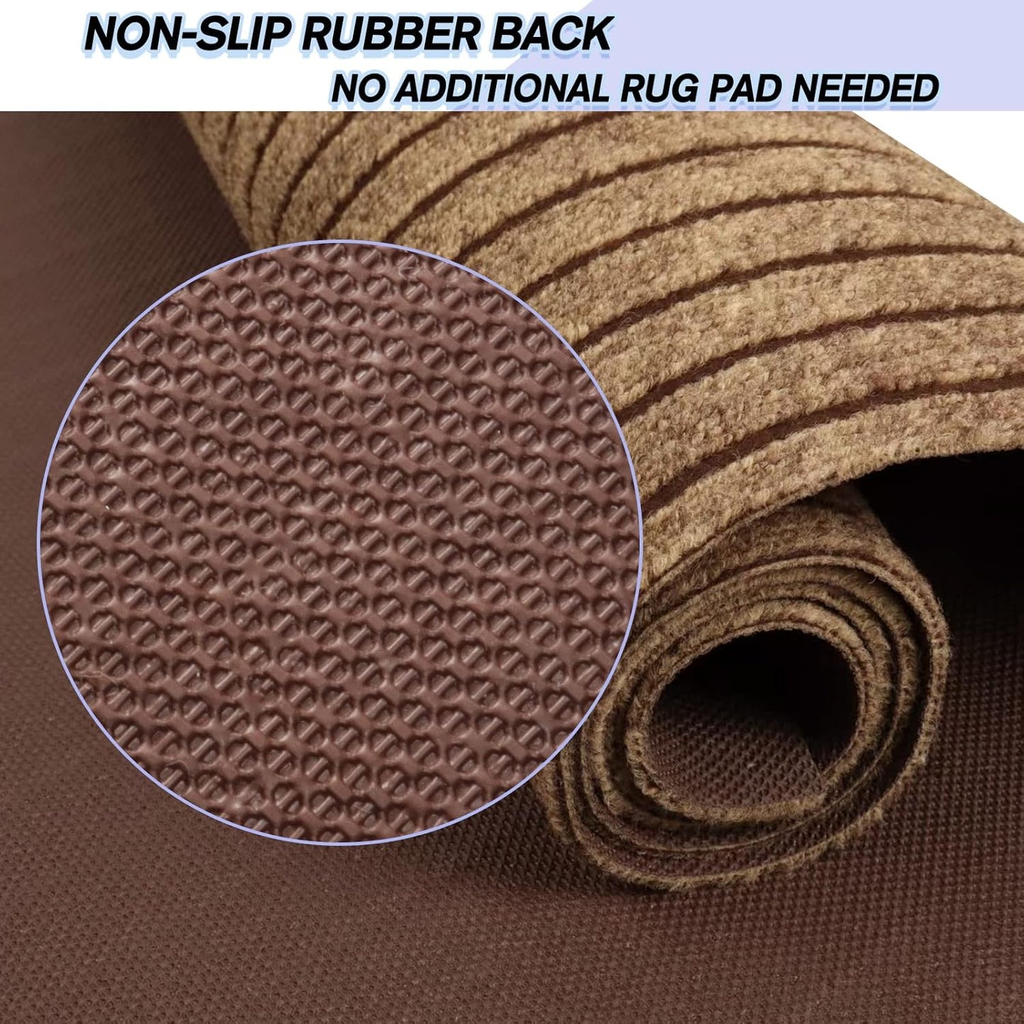 Custom Size Backed Non-Slip Area Rugs Runner, Easy Clean, Waterproof Runner Rugs for Hallway Entryway, Kitchen, Laundry, 3FT x 64FT, Brown Stripe