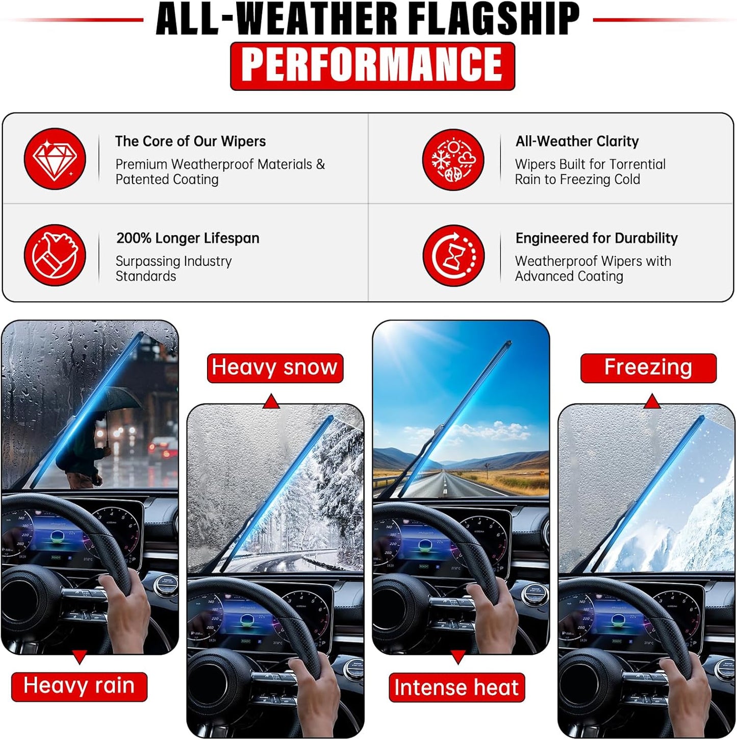 Windshield Wiper Blades Replacement for Lexus NX200t 2015-2017, NX300 2018-2021, NX300h 2015-2021 Front Rear Wipers Blade Set for My Car - 26" 16" 12" (Pack of 3)