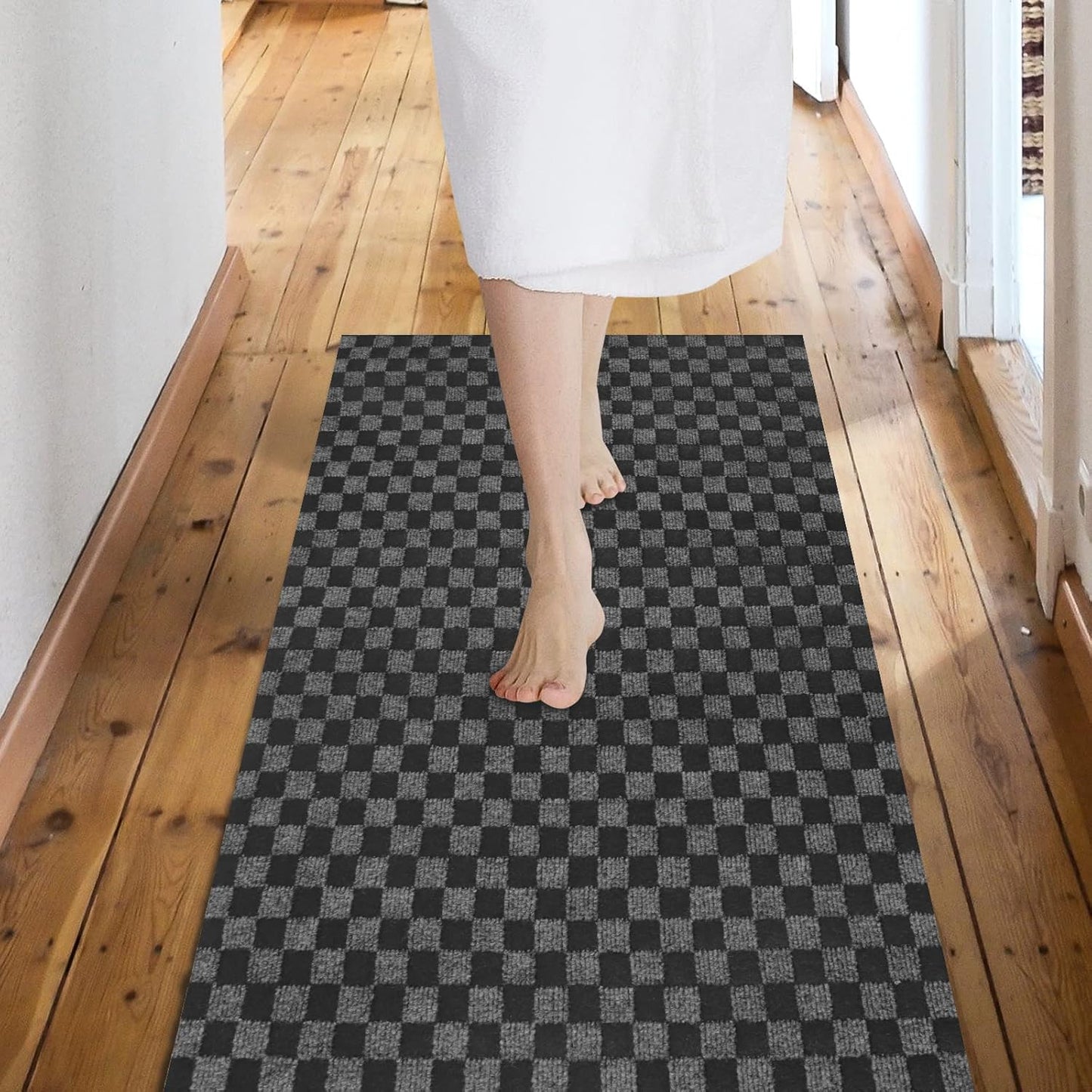Custom Size Backed Non-Slip Area Rugs Runner, Easy Clean, Waterproof Runner Rugs for Hallway Entryway, Kitchen, Laundry, 3FT x 57FT, Gray Checkered