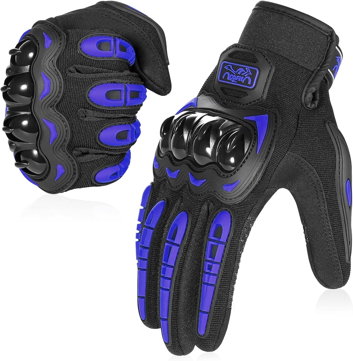 COFIT Motorcycle Gloves Breathable, Touchscreen Motorbike Gloves Anti-Slip with Good Grip Hard Knuckles Protection for Men Women Motocross, BMX ATV MTB Cycling, Road Racing - Blue M