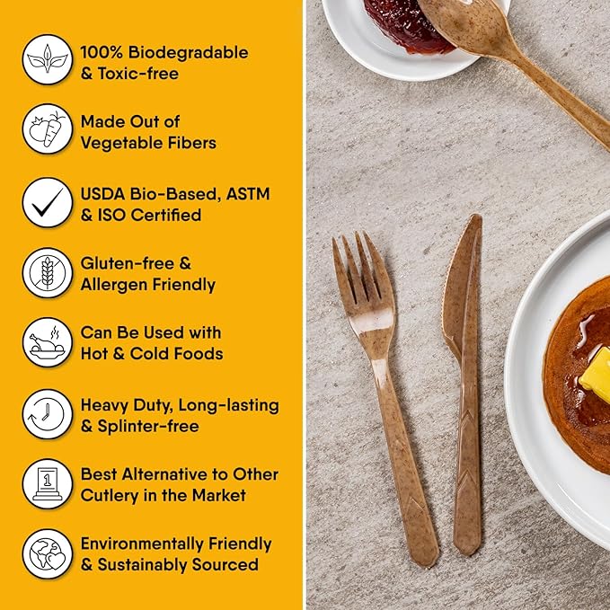 Premium Quality100% Biodegradable Knives Made of Vegetable Fibers, 100 PCS of 6.7” Long Heavy-Duty and Splinter Free Eco-Friendly Knives, Perfect Sustainable Cutlery for All Types of Occasions