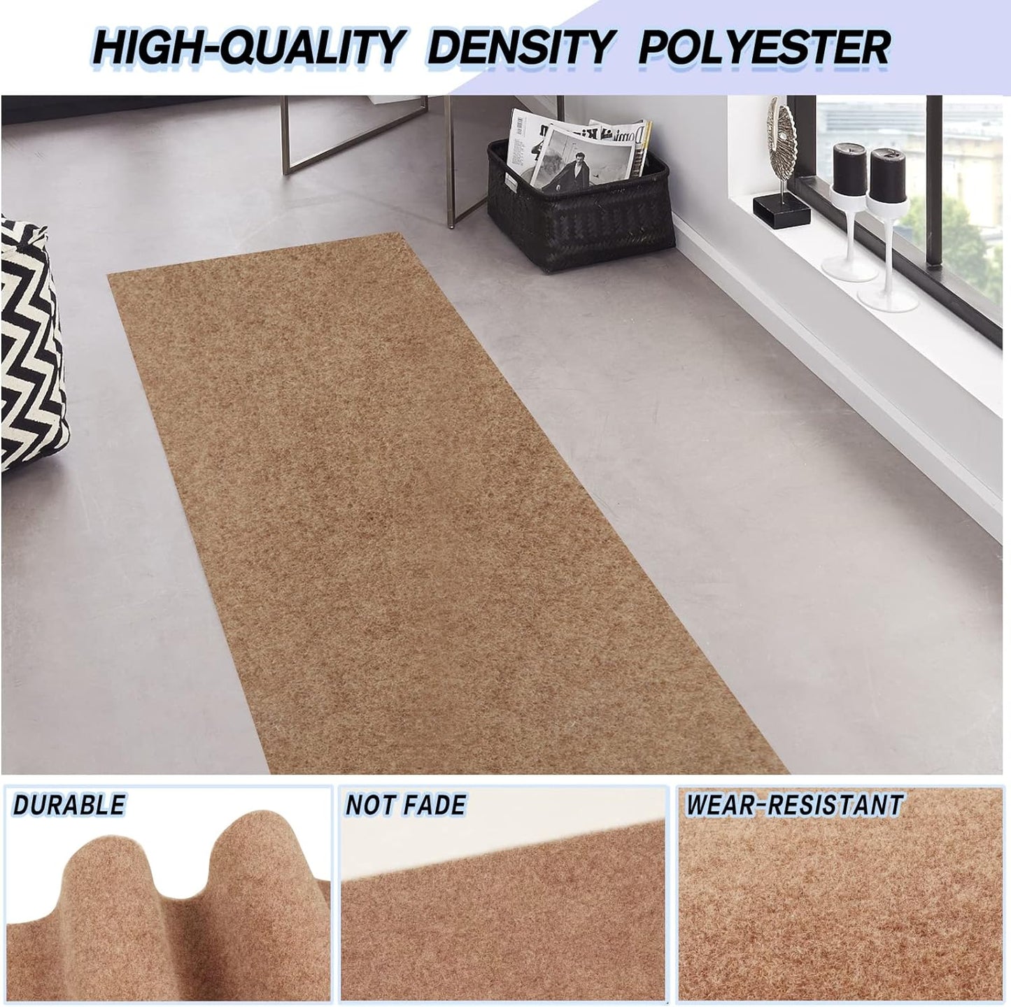Custom Size Backed Non-Slip Area Rugs Runner, Easy Clean, Waterproof Runner Rugs for Hallway Entryway, Kitchen, Laundry, 2FT x 44FT, Beige