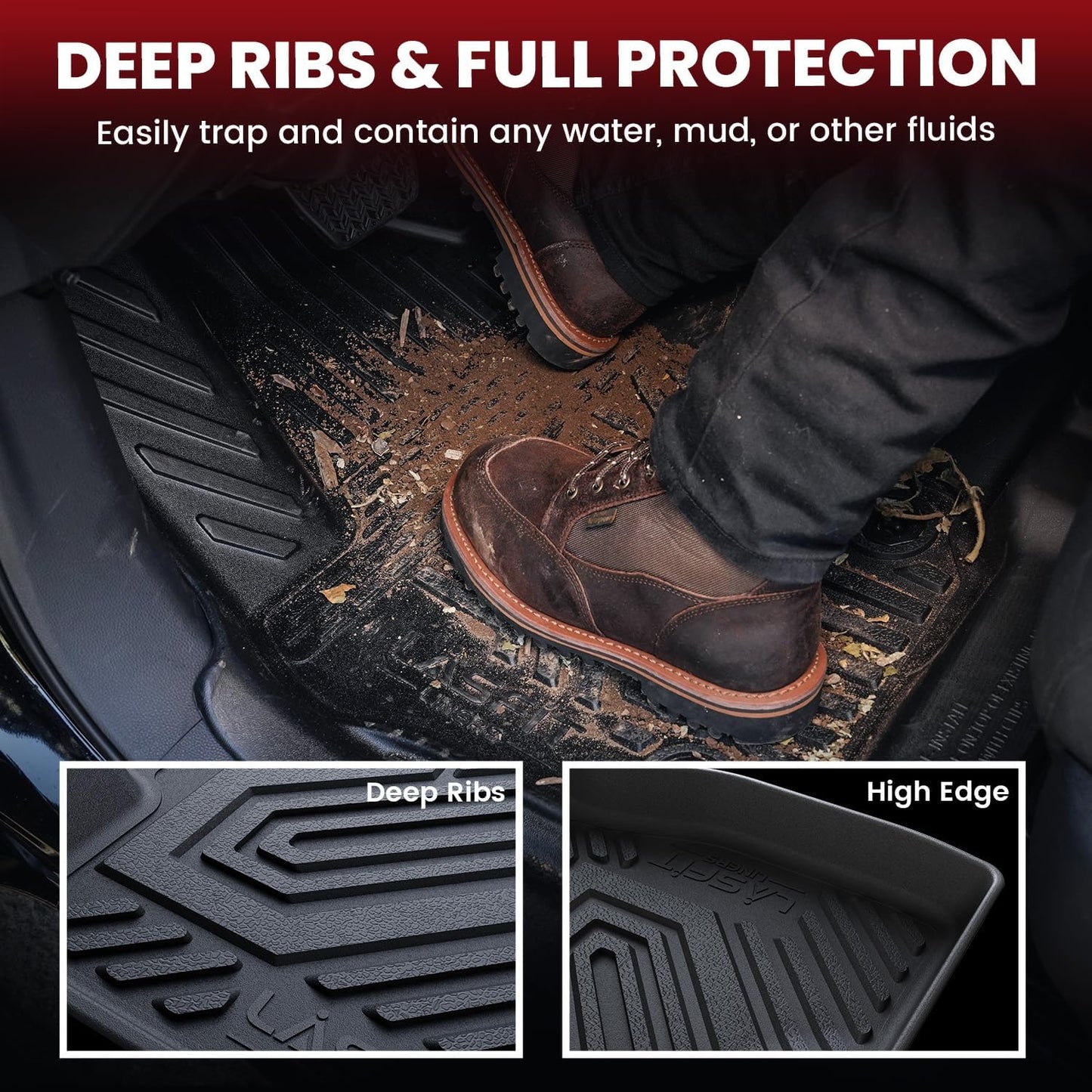 LASFIT Floor Mats for Ford Expedition | Expedition Max 8 Seater 2018-2024(Not Fit 7 Seats), All Weather TPE Protector Custom Fit for SUV Car Liners, 1st& 2nd& 3rd Row, Black 4pcs