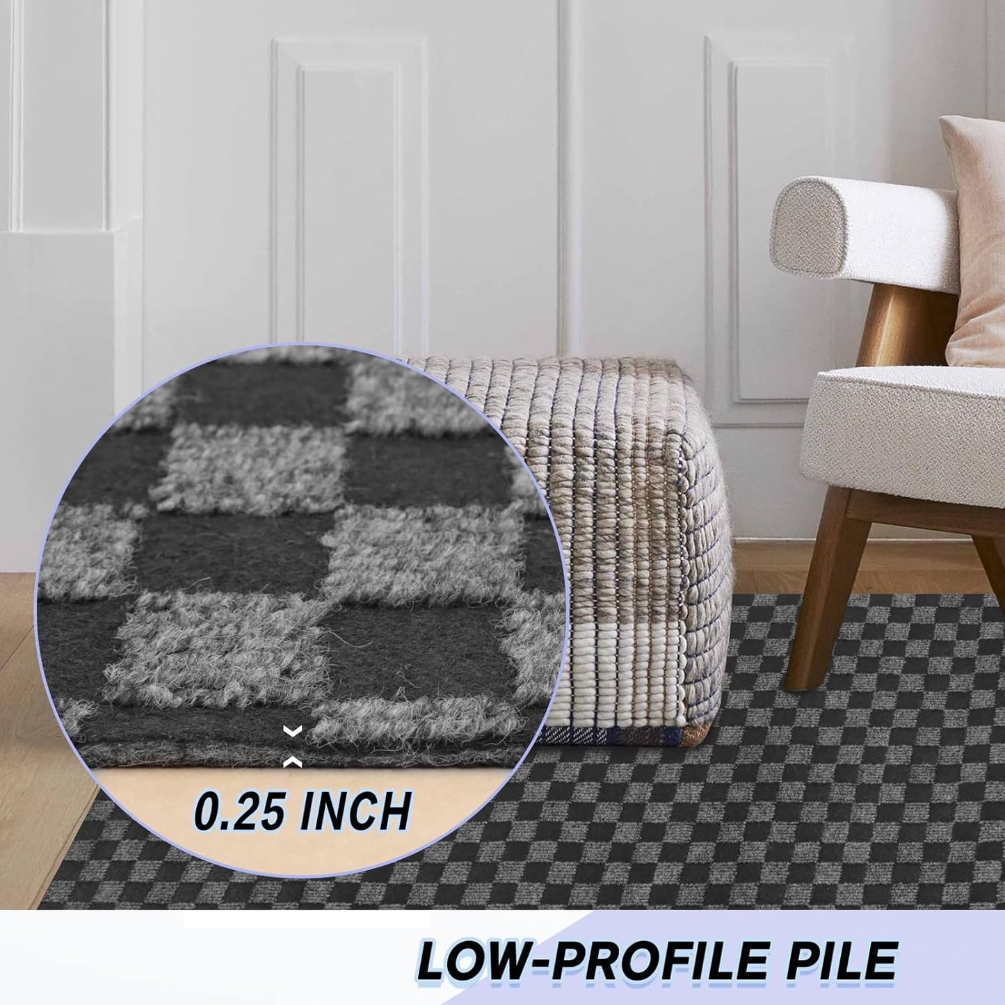 Custom Size Backed Non-Slip Area Rugs Runner, Easy Clean, Waterproof Runner Rugs for Hallway Entryway, Kitchen, Laundry, 3FT x 43FT, Gray Checkered