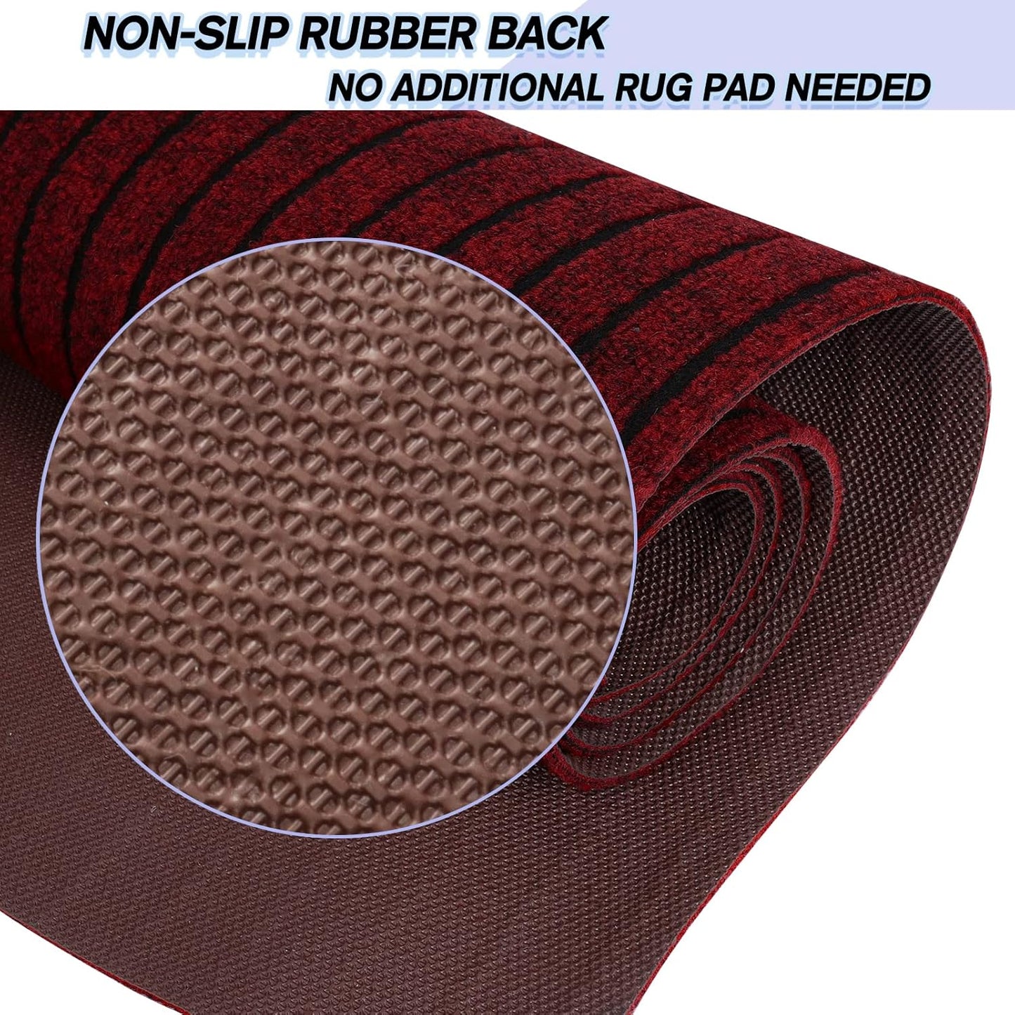 Custom Size Backed Non-Slip Area Rugs Runner, Easy Clean, Waterproof Runner Rugs for Hallway Entryway, Kitchen, Laundry, 2FT x 67FT, Red Stripe