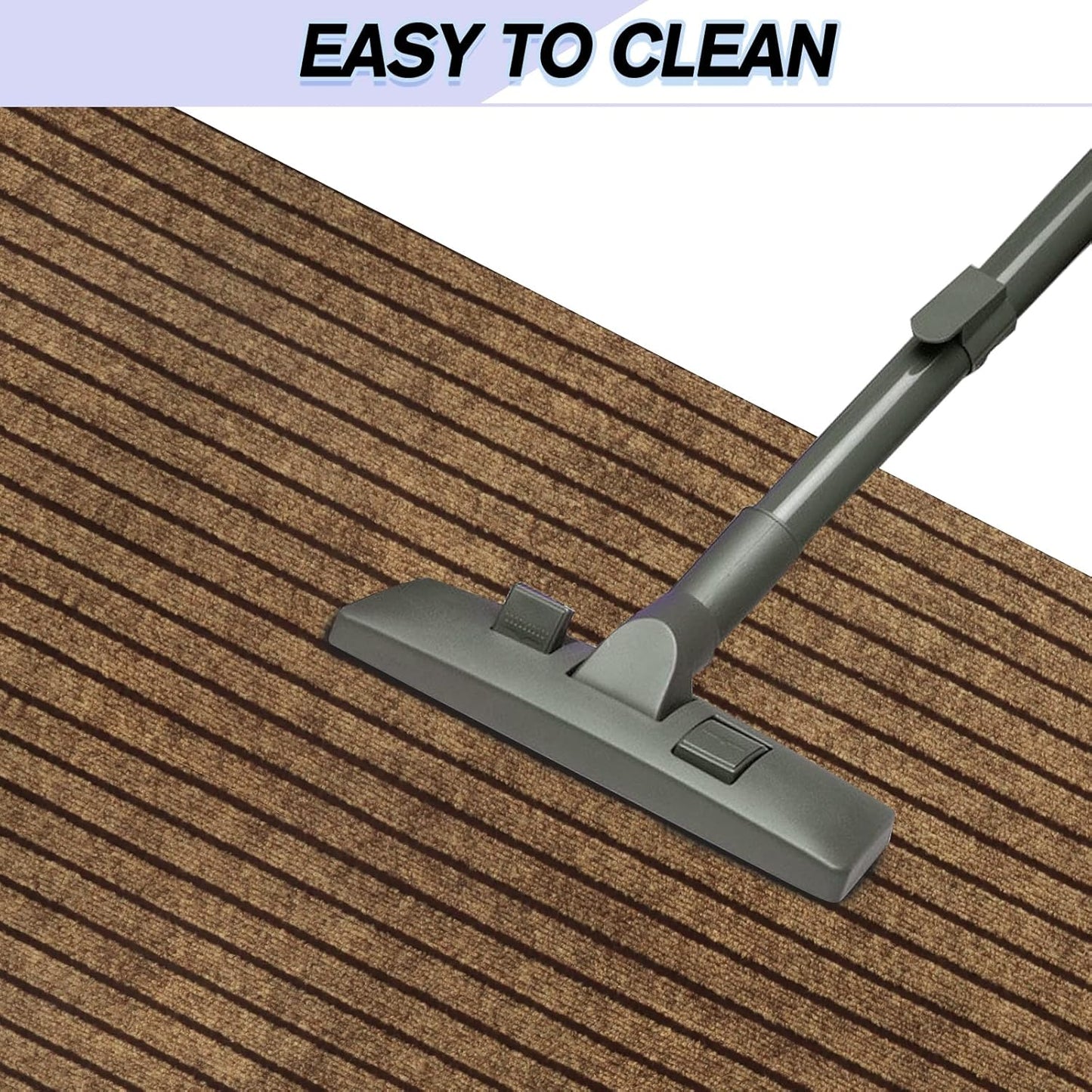 Custom Size Backed Non-Slip Area Rugs Runner, Easy Clean, Waterproof Runner Rugs for Hallway Entryway, Kitchen, Laundry, 4FT x 49FT, Brown Stripe