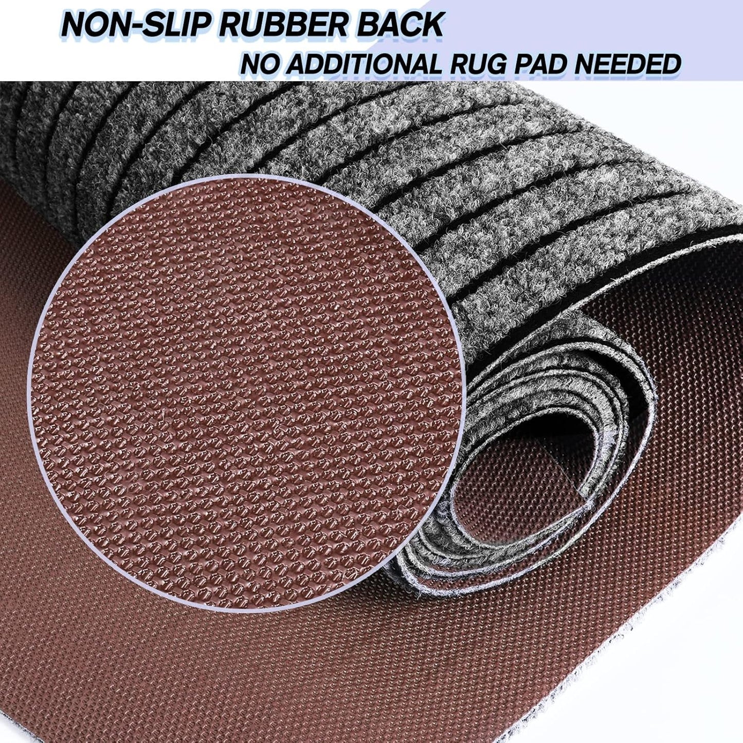 Custom Size Backed Non-Slip Area Rugs Runner, Easy Clean, Waterproof Runner Rugs for Hallway Entryway, Kitchen, Laundry, 4FT x 59FT, Gray Stripe