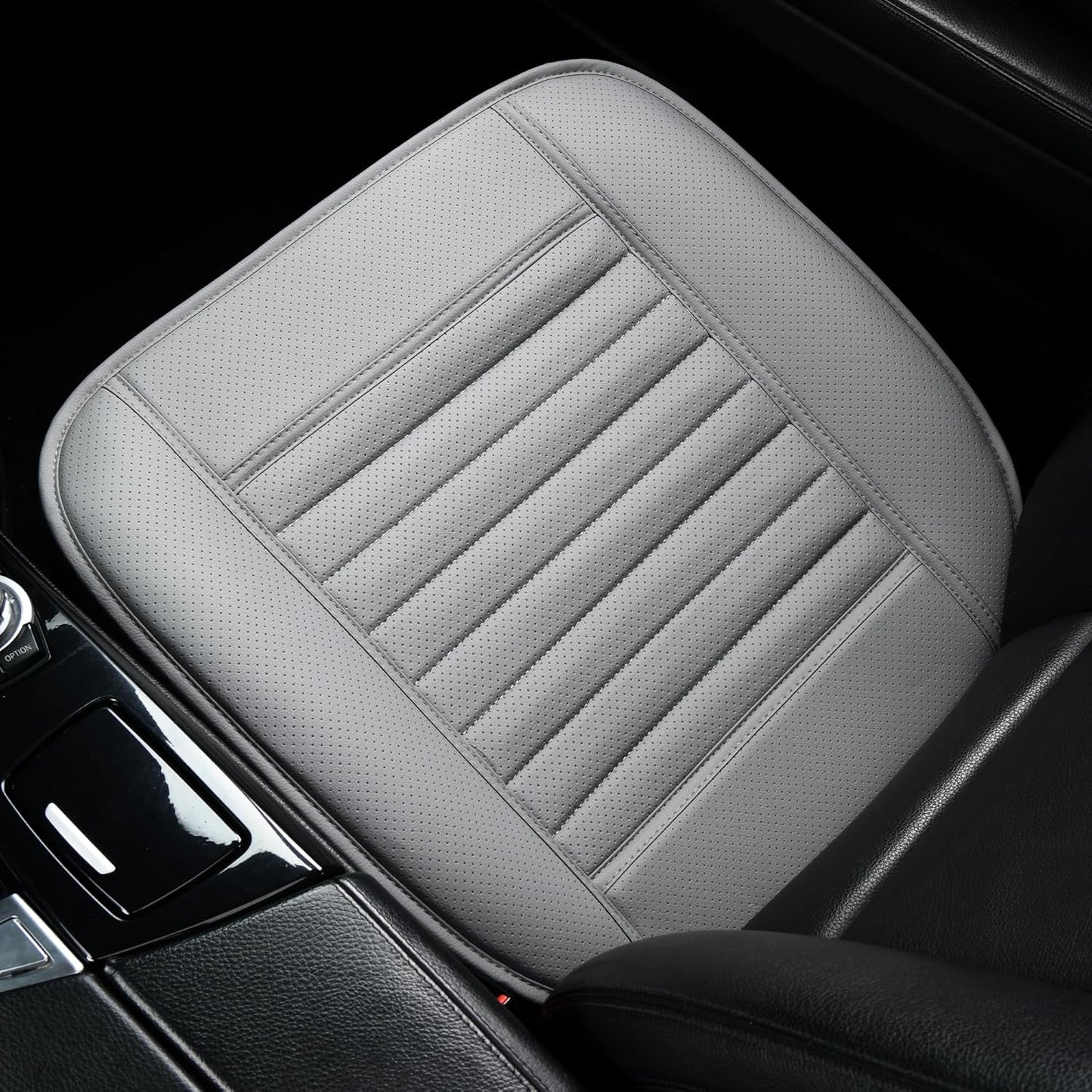 2pc Edge Wrapping Comfortable Car Front Seat Covers, Seat Protectors, Anti-Slip Bottom Seat Cushion Covers for Auto with PU Leather(Gray)